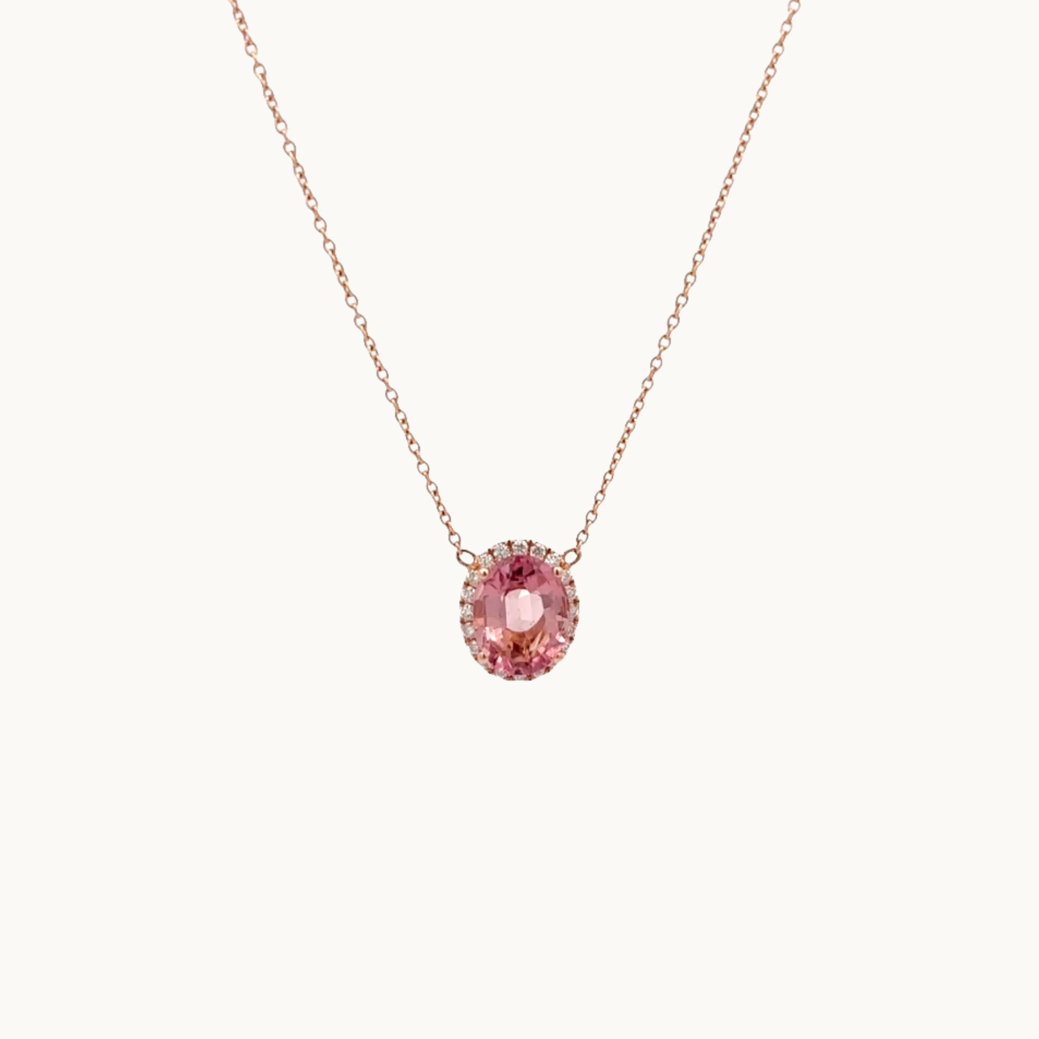 14K Rose Gold Necklace with Tourmaline and Diamonds