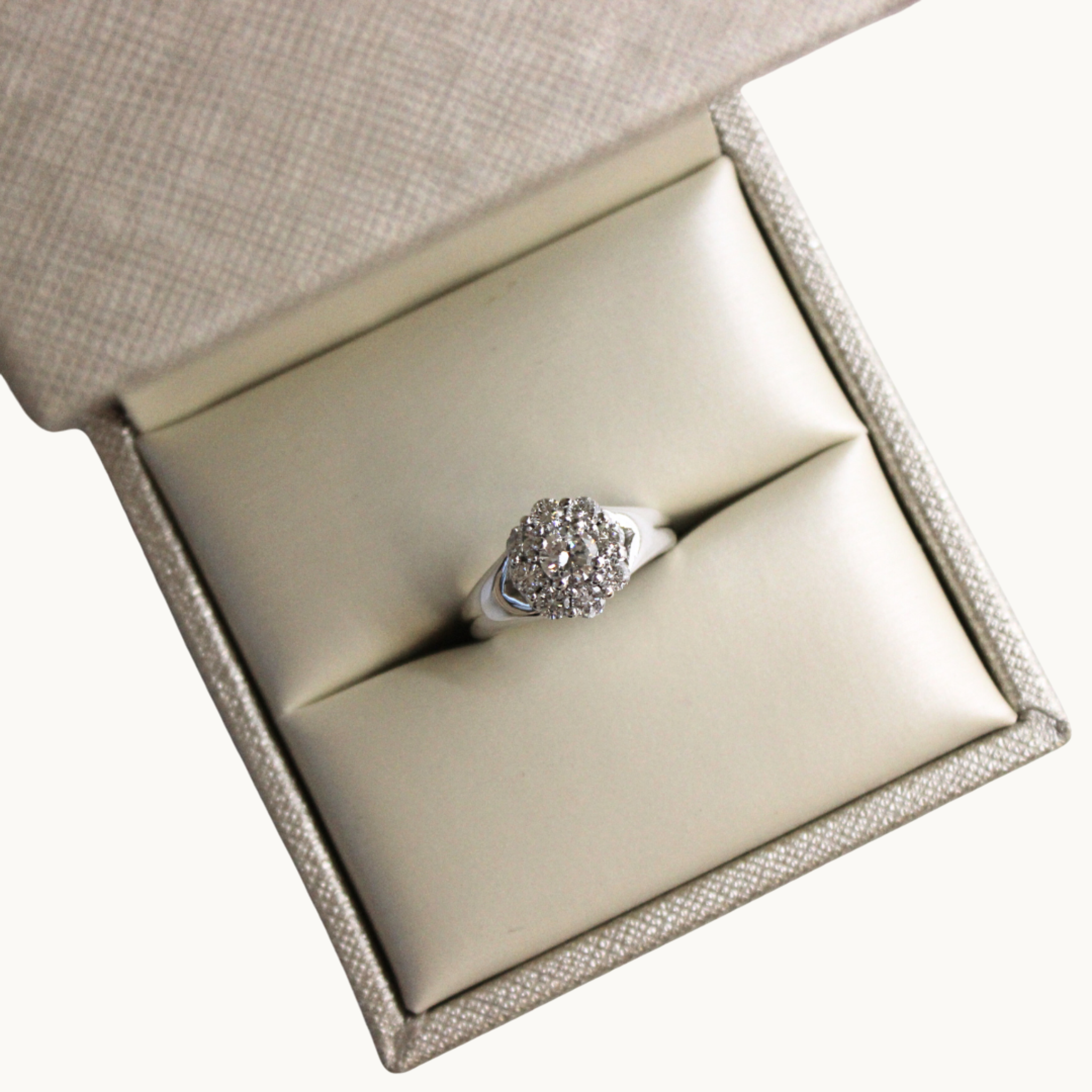10K White Gold Floral Ring with Diamonds