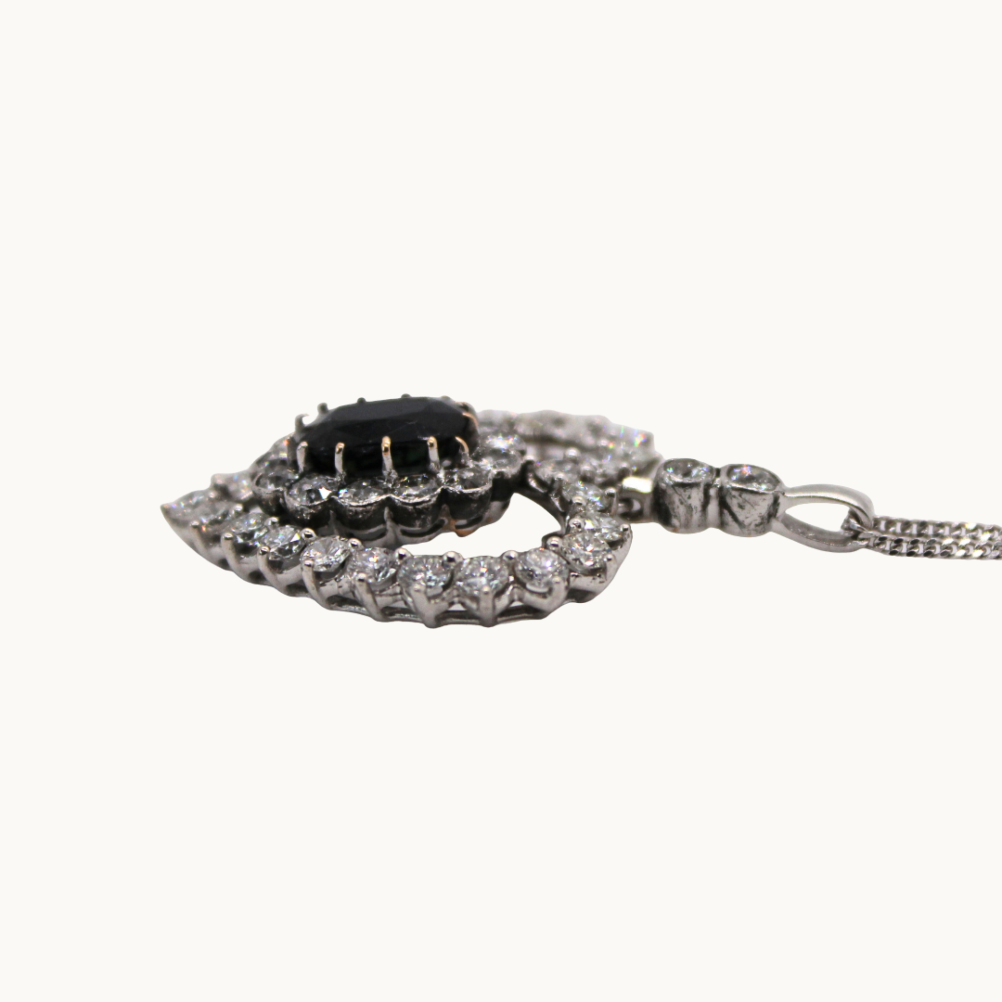 14K White Gold Heart Pendant with Sapphire and Diamonds