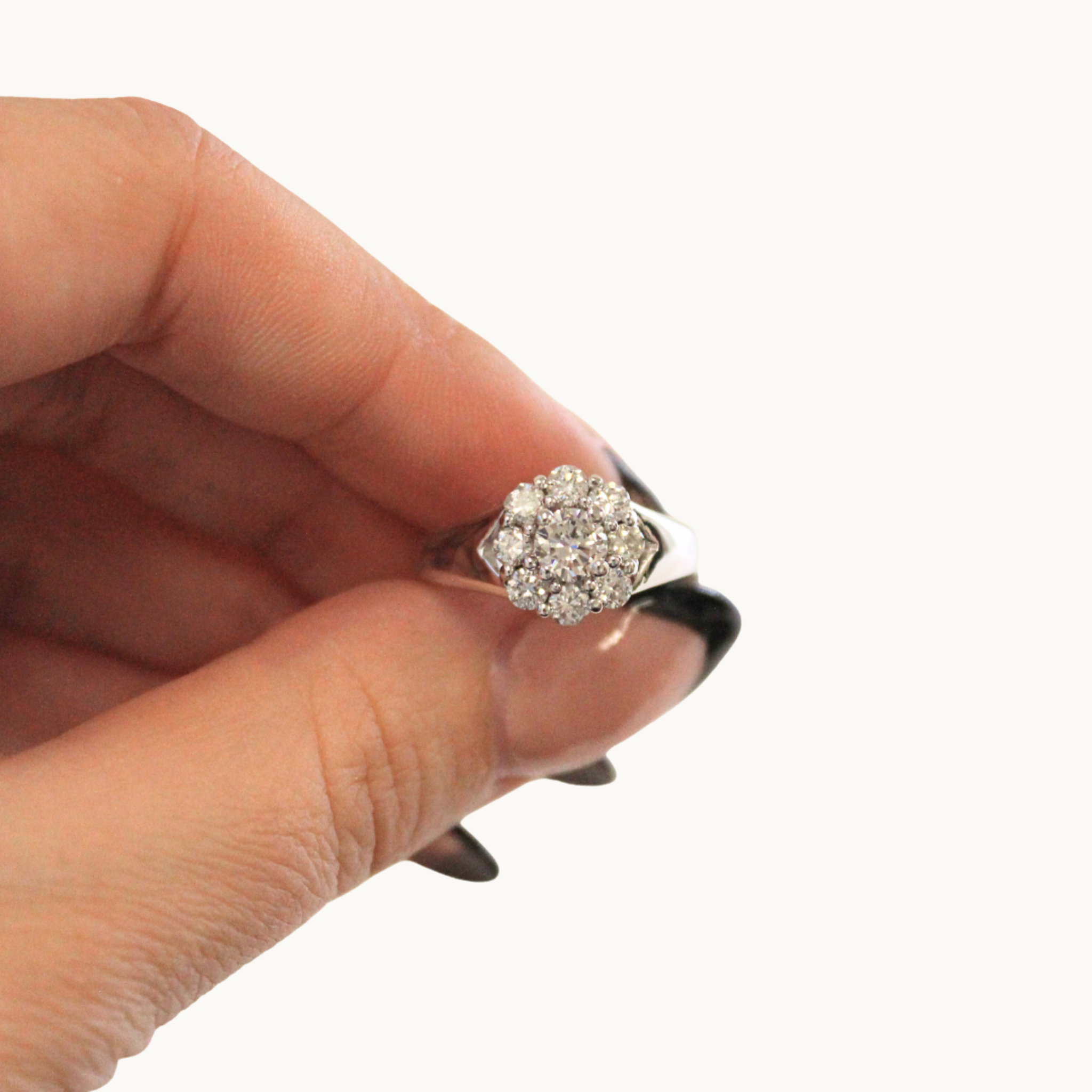 10K White Gold Floral Ring with Diamonds