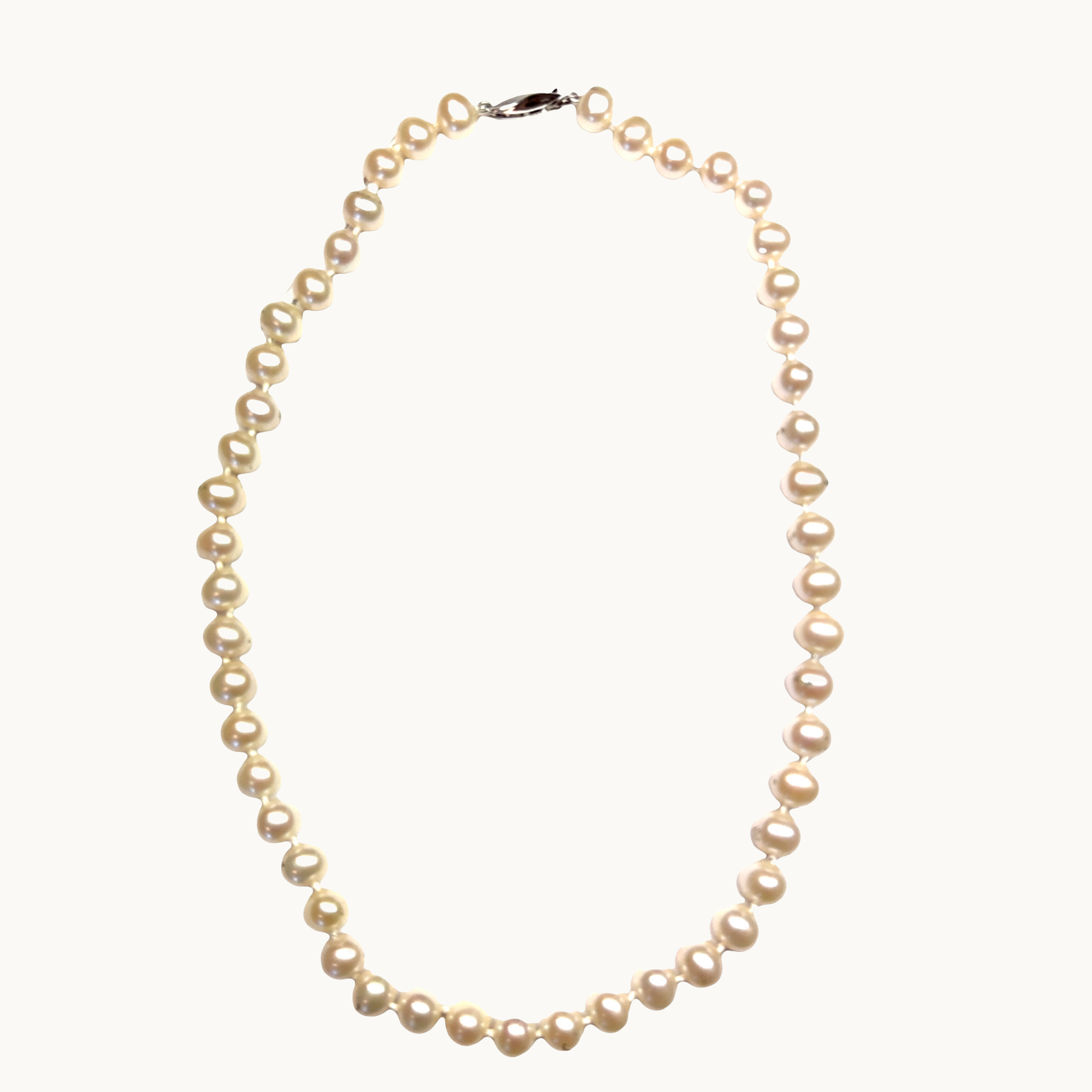 Parure avec collier et boucles d'oreilles avec Or blanc 14K et Perles d'eau douce