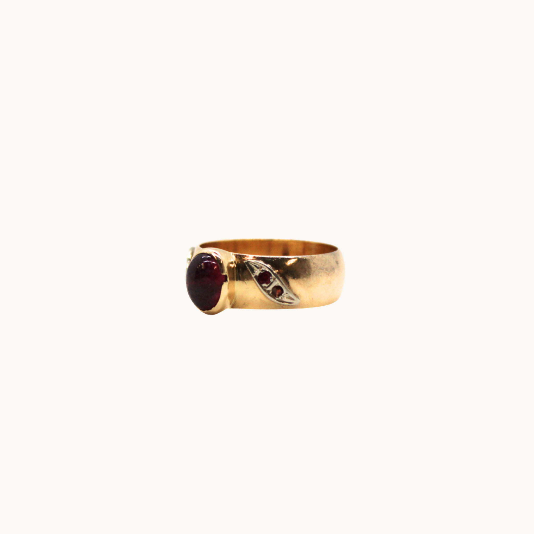 14K Yellow Gold Band Ring with Natural and Synthetic Ruby