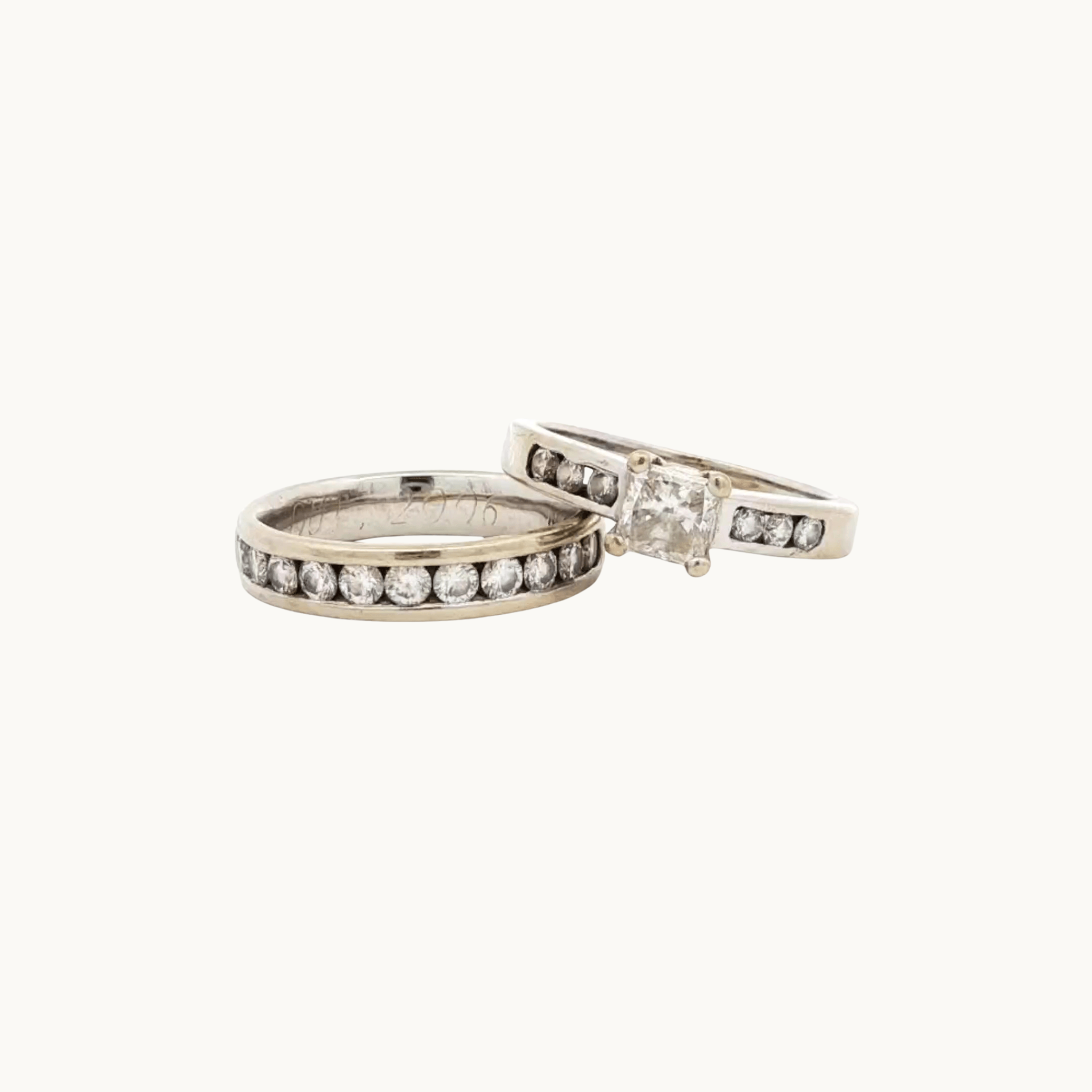Ensemble Solitaire et Alliance en Or blanc 18K avec Diamant