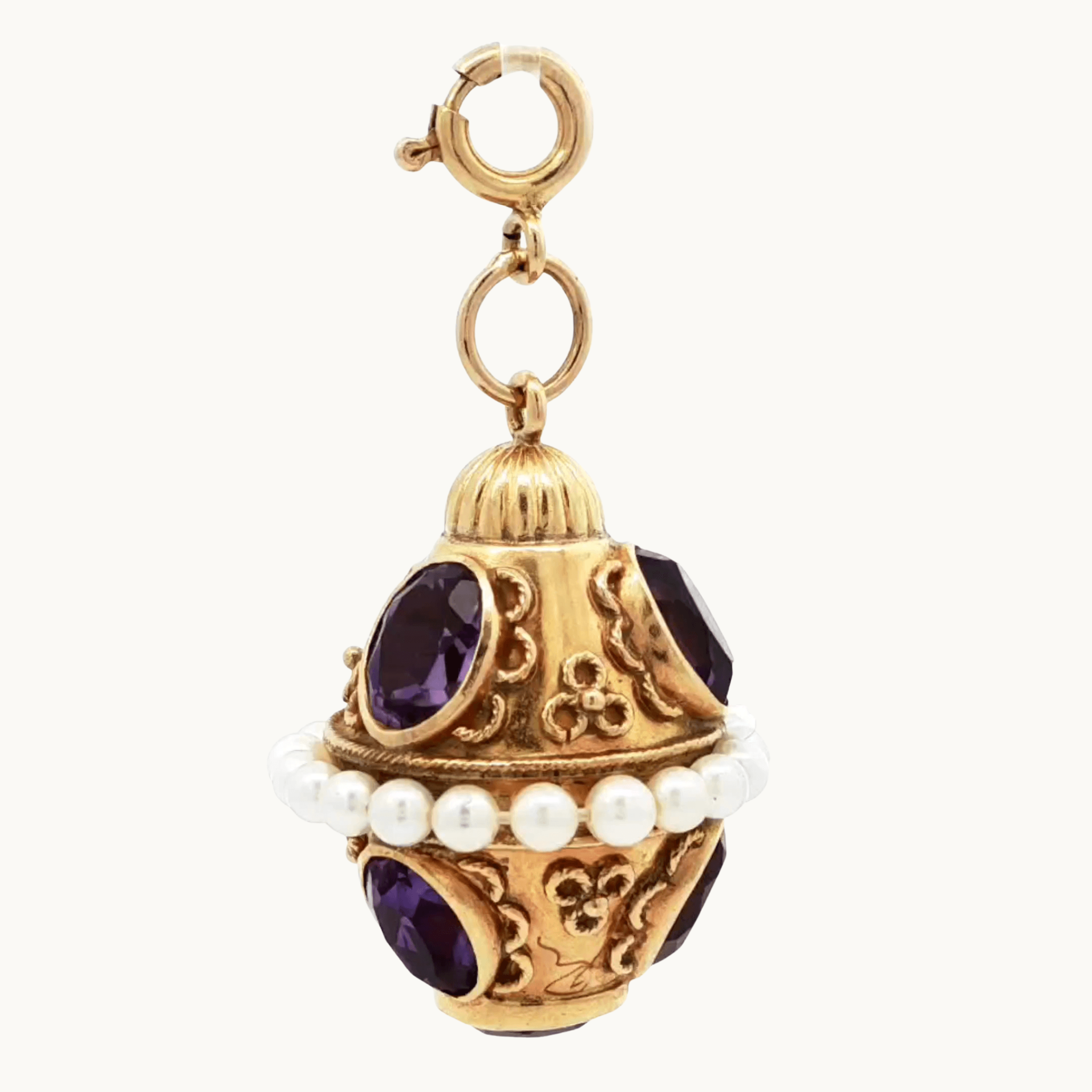 Pendentif en Or jaune 18K avec Améthystes et Perles Akoya