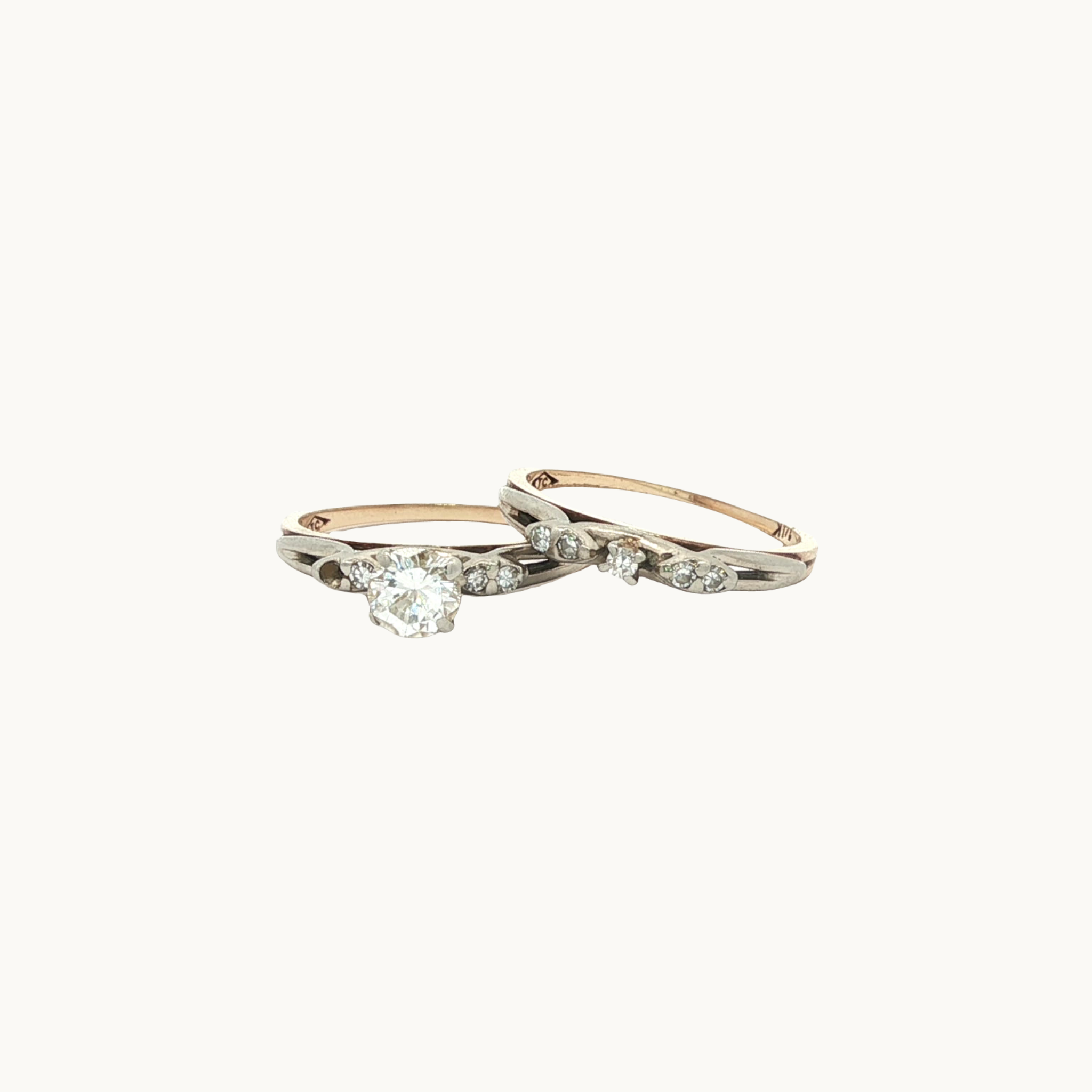 Vintage wedding ring set in 14K yellow and white gold