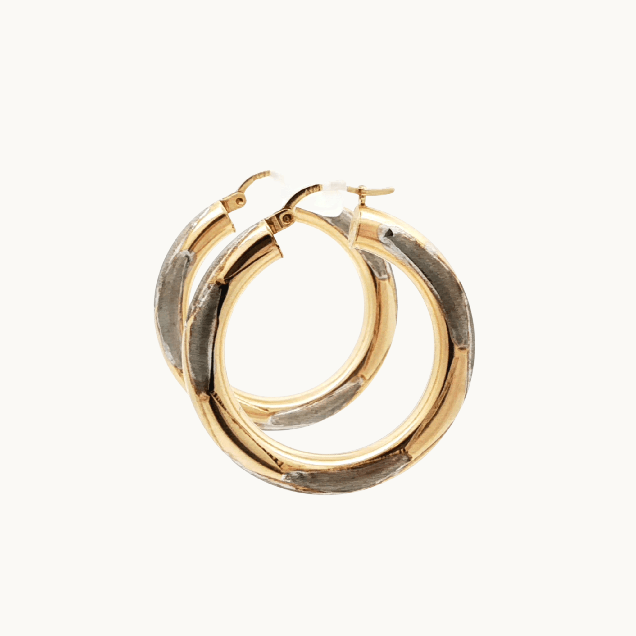 Boucles d'oreilles Créoles 2 tons en en Or jaune et blanc 10K