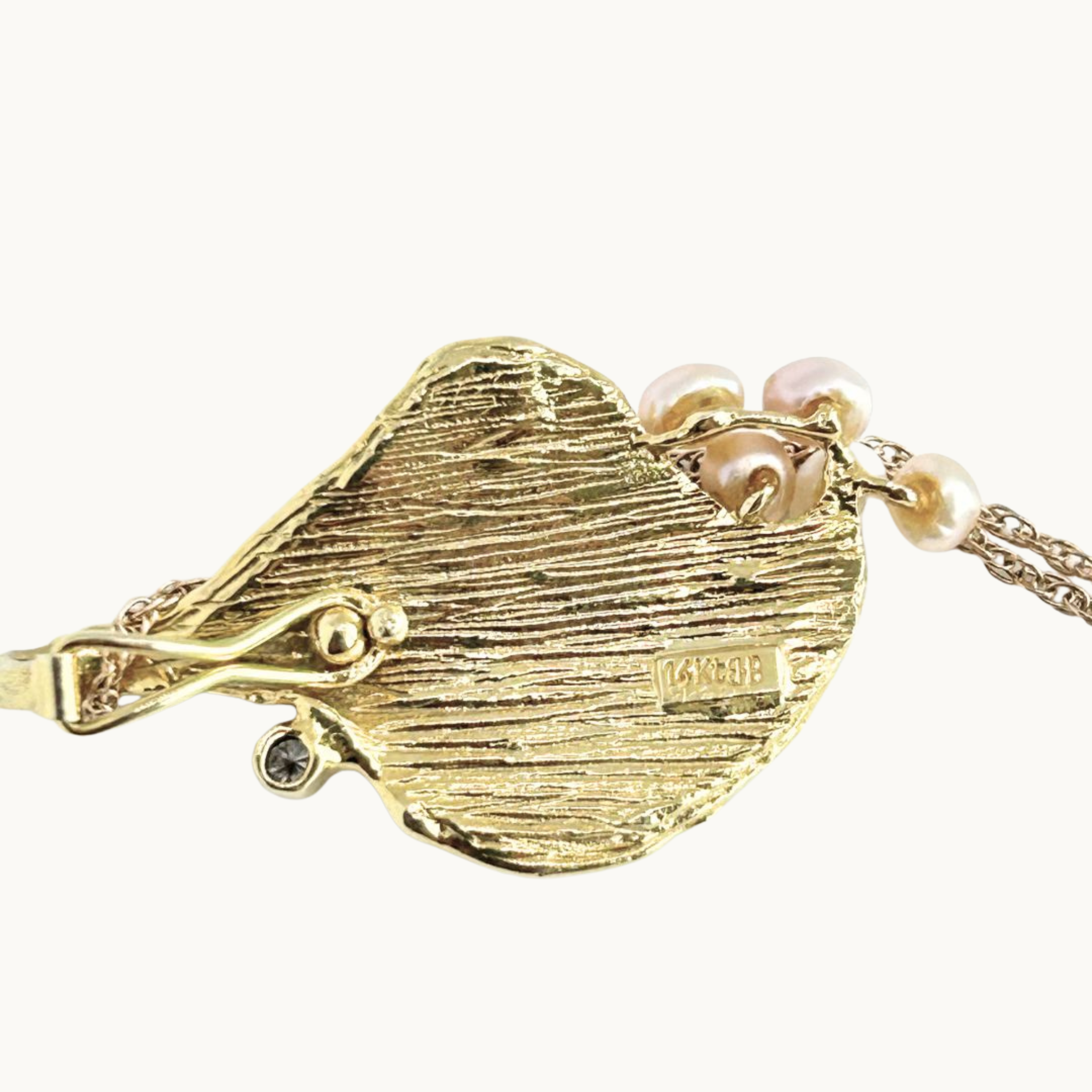 BIRKS Leaf Necklace in 14K Yellow Gold with Pearls and Diamond
