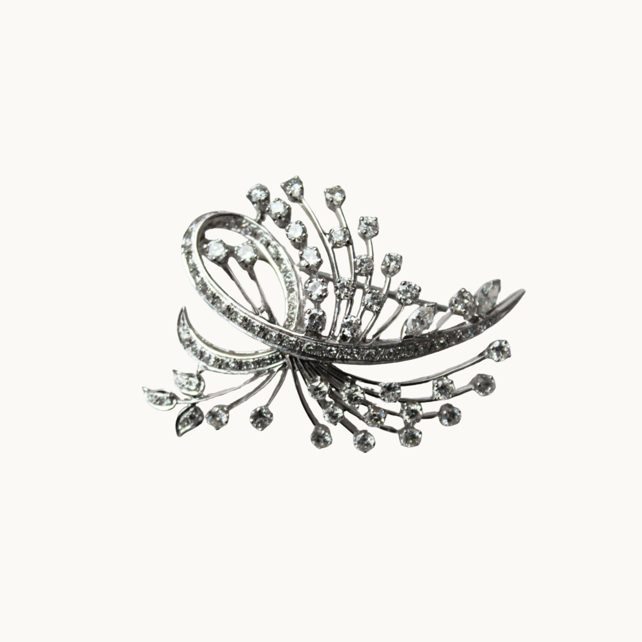 14K White Gold Floral Brooch with Diamonds