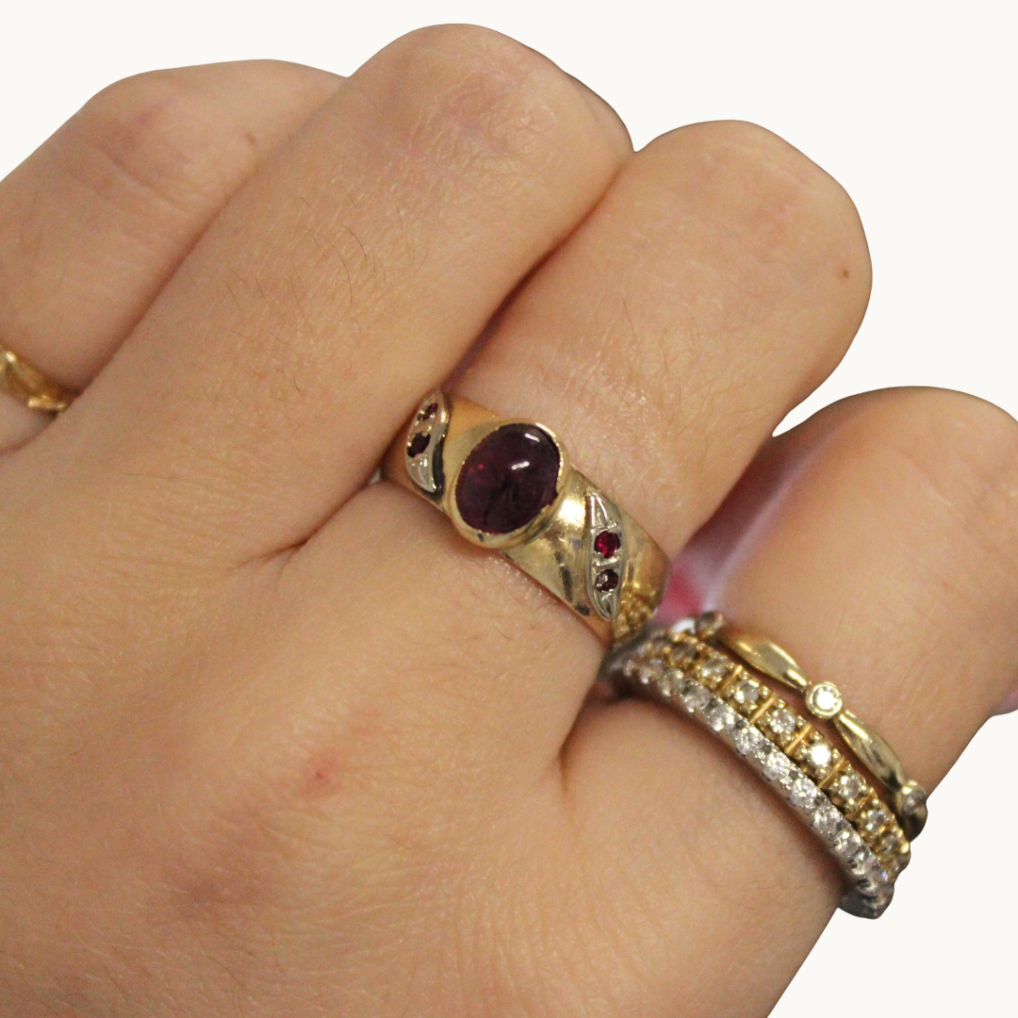 14K Yellow Gold Band Ring with Natural and Synthetic Ruby