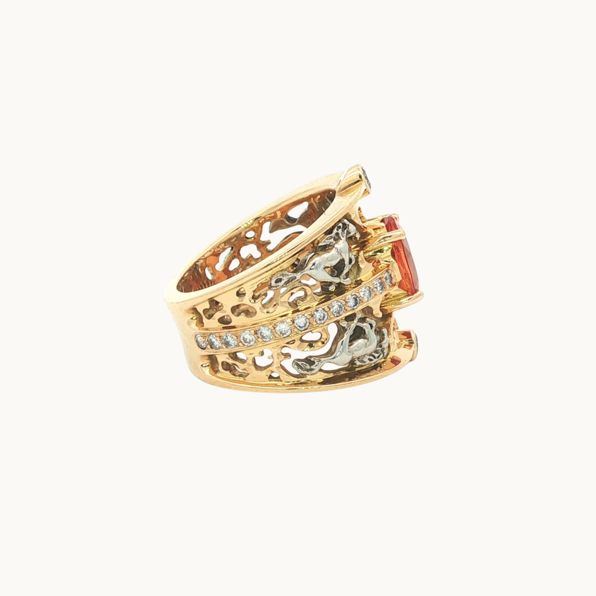 18K Yellow and White Gold Jewelry Set with Spessartite Garnet