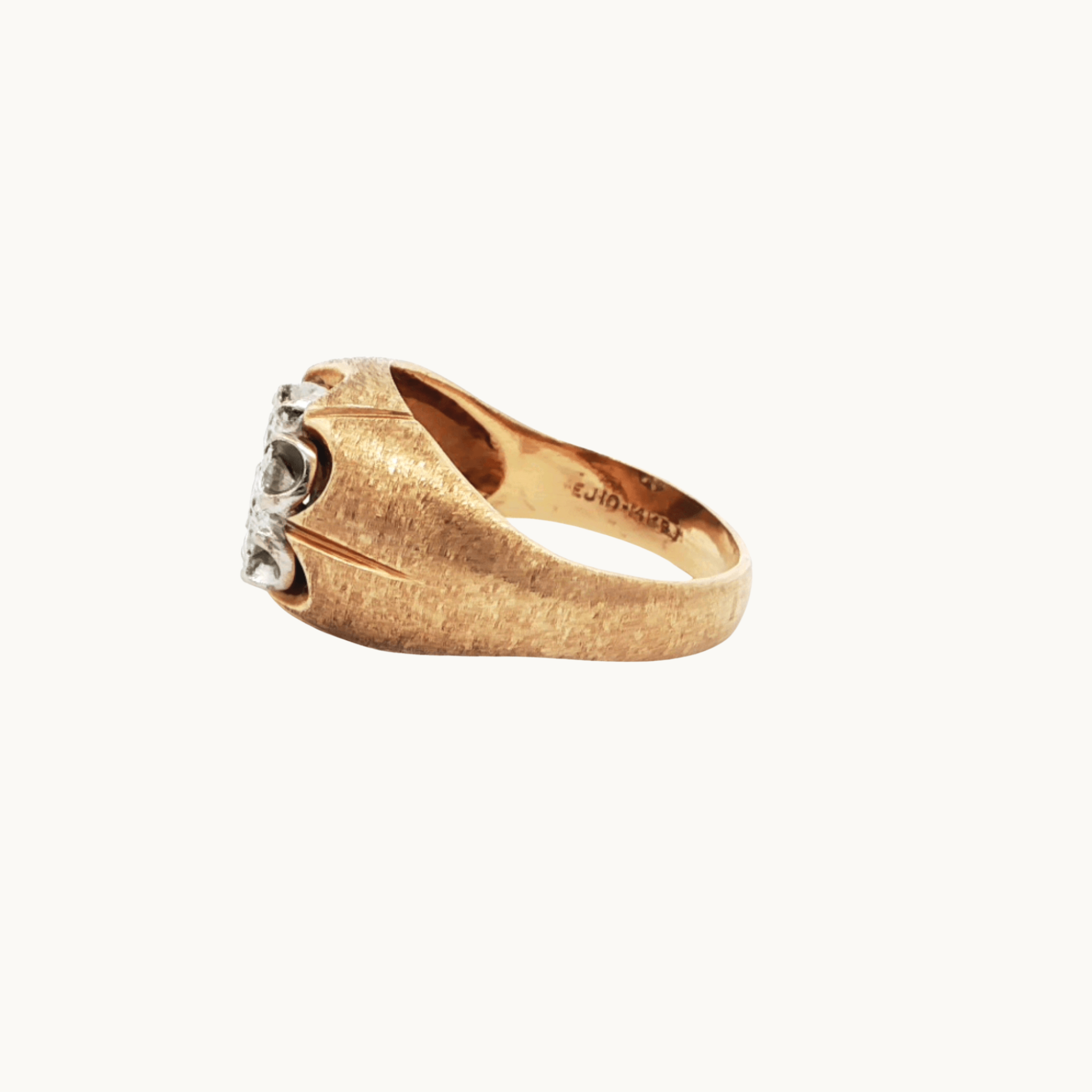 14K Yellow and White Gold Signet Ring with Diamonds