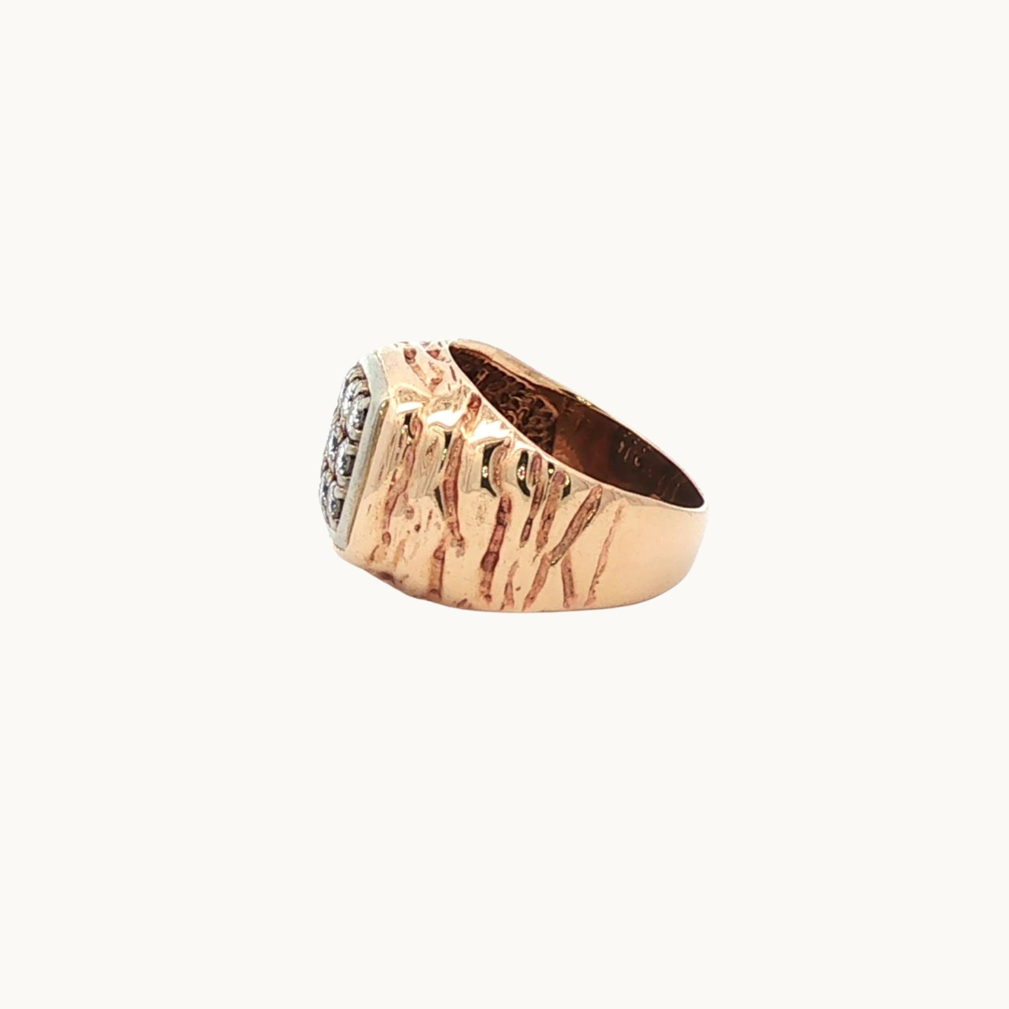 Bague Chevalière en Or Jaune et Blanc 10K avec Diamants