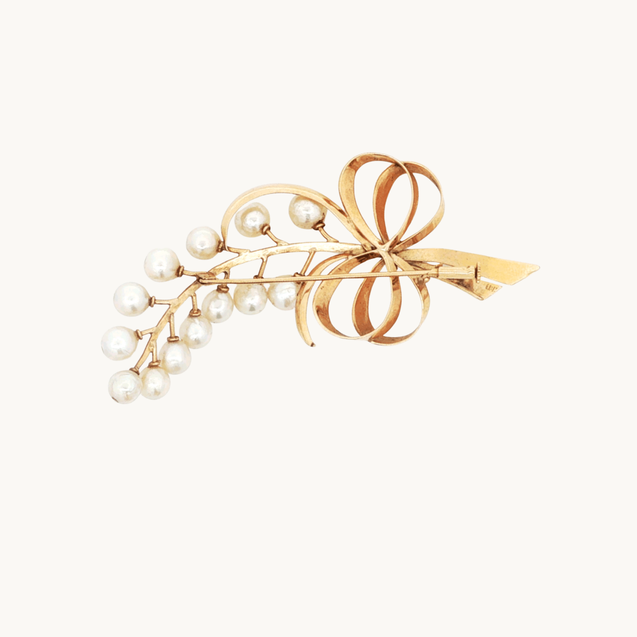 Broche Florale en Or jaune 18K avec Perles d'eau douce