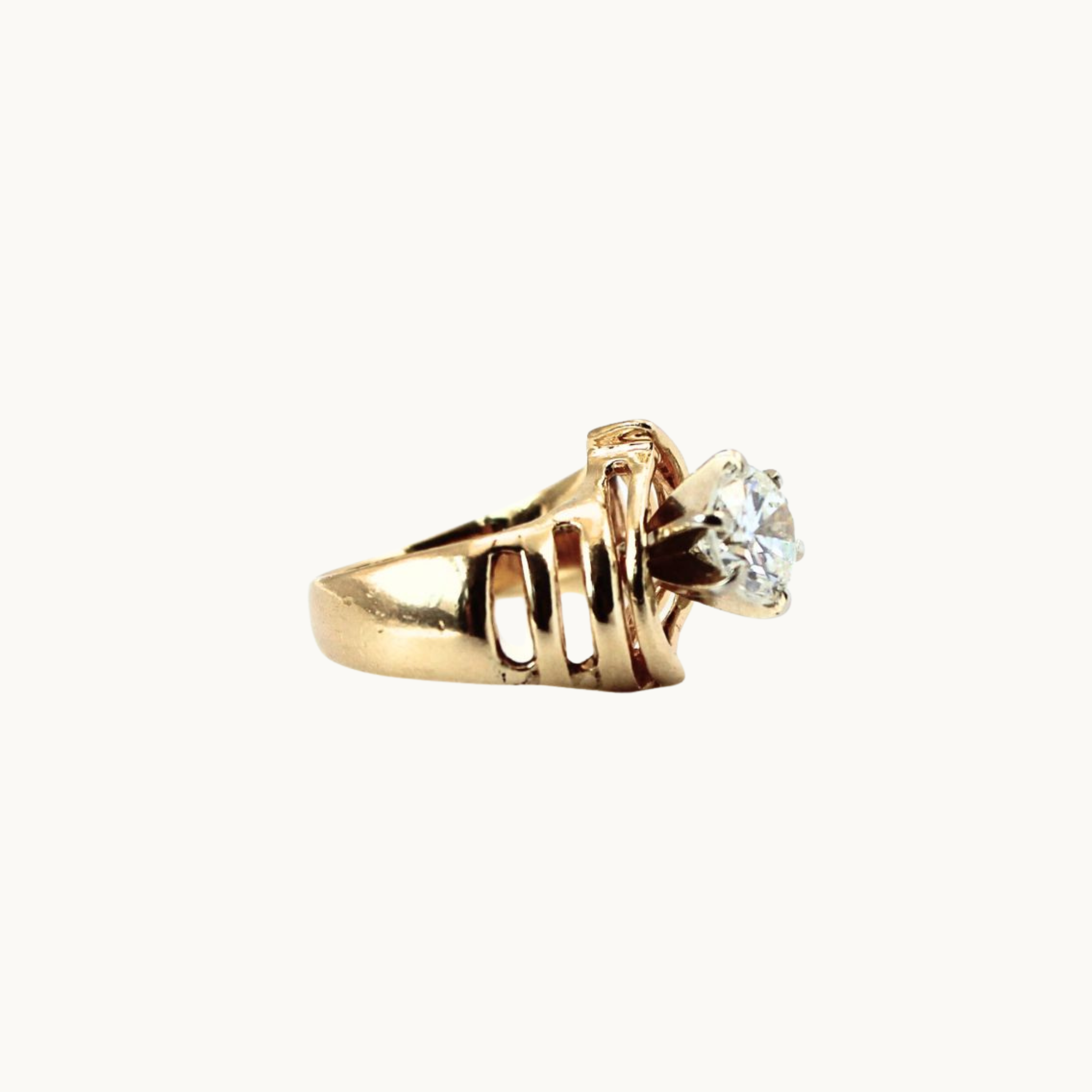 14K Yellow Gold Solitaire Ring with Diamonds