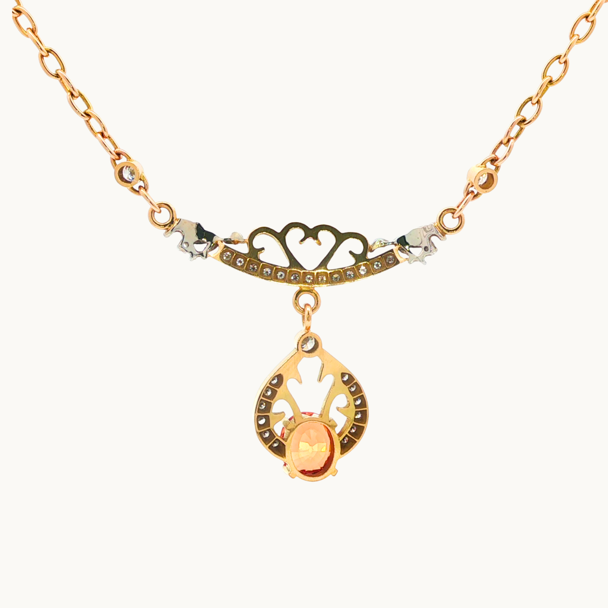 18K Yellow and White Gold Jewelry Set with Spessartite Garnet