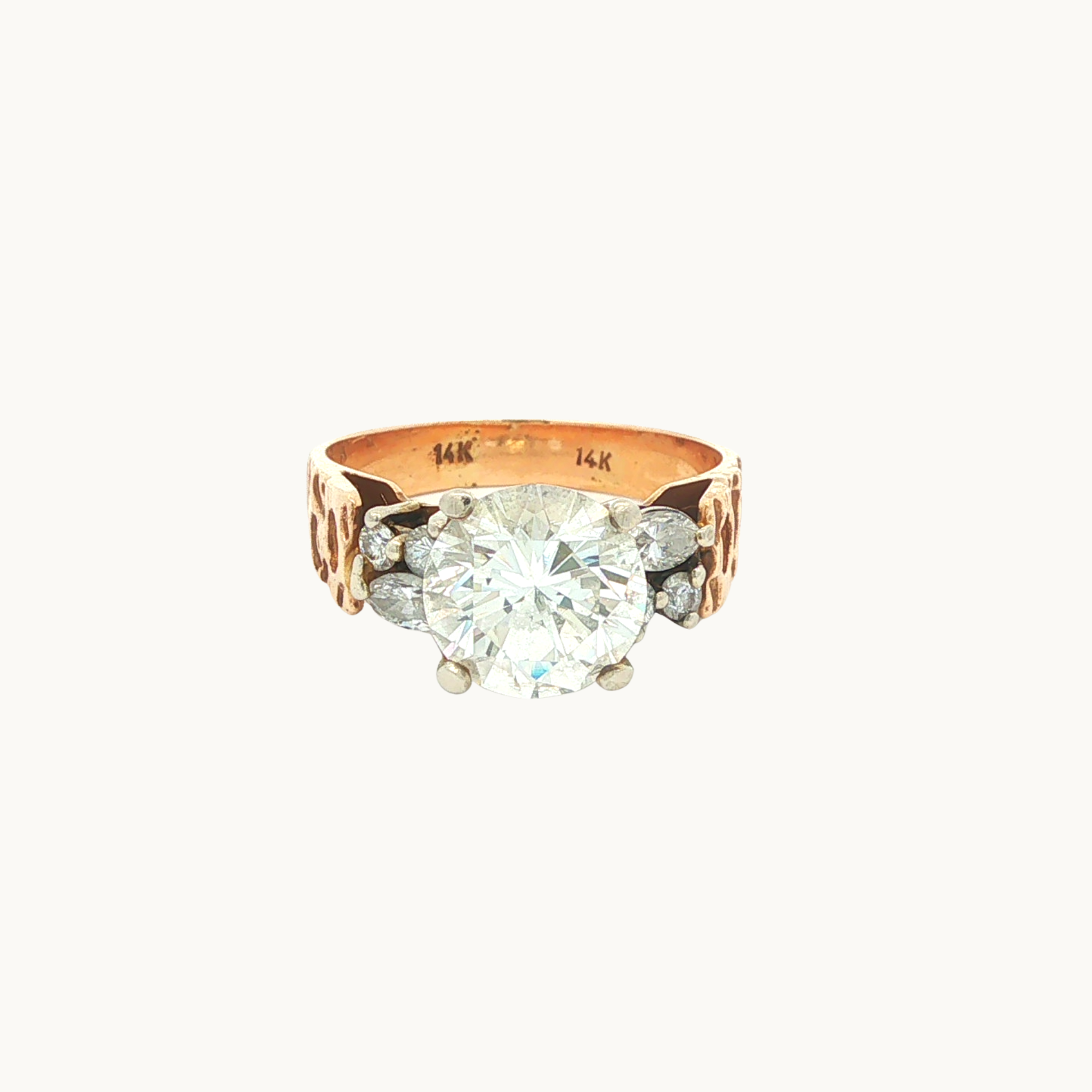 Bague Solitaire en Or Jaune et Blanc 14K avec Diamants
