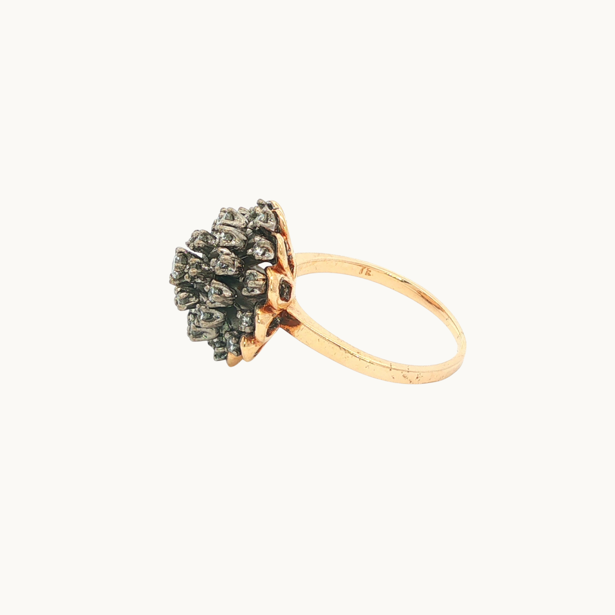 Bague Cocktail Florale en Or Jaune et Blanc 14K avec Diamants