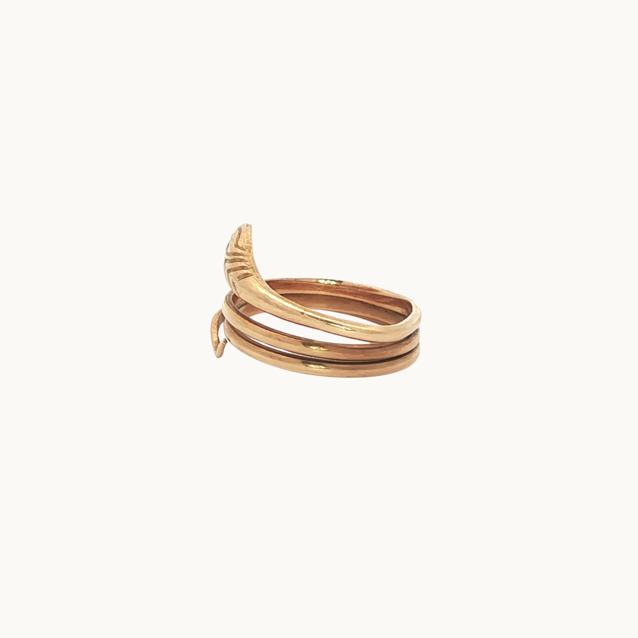 18K Yellow Gold Snake Ring with Synthetic Ruby