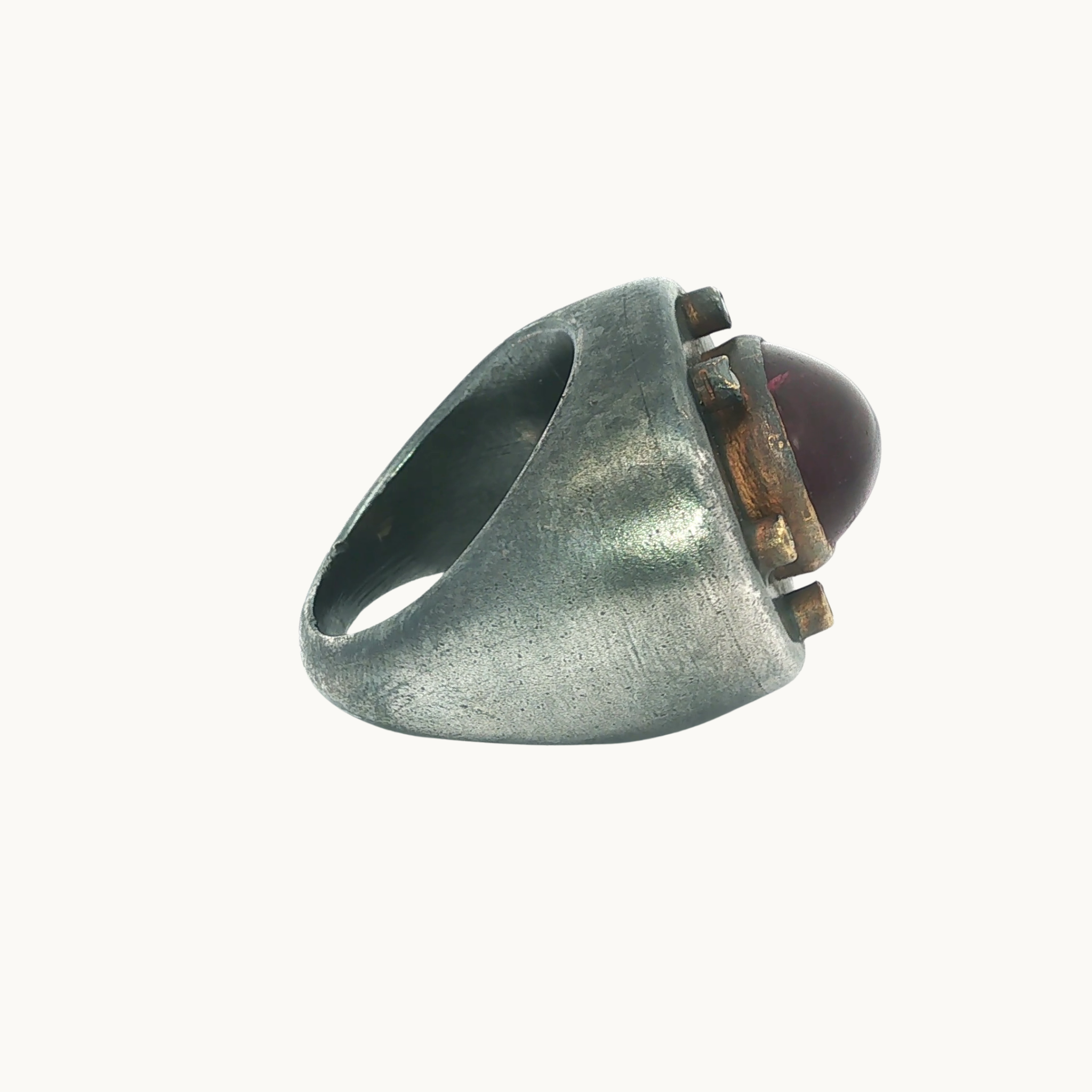 Bague Chevalière en Argent 925, plaqué Or 24K avec Tourmaline