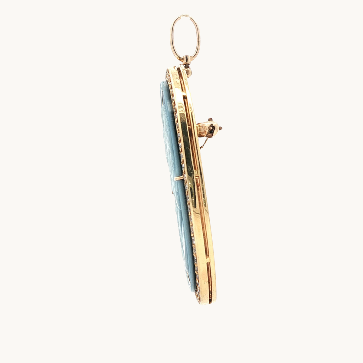 Pendentif/Broche en Or Jaune 18K avec Camé d'Onyx et Diamants