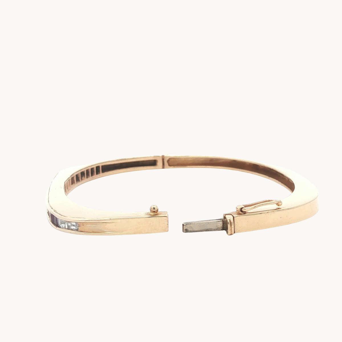 Bracelet Jonc en Or Jaune 14K avec Diamants et Rubis