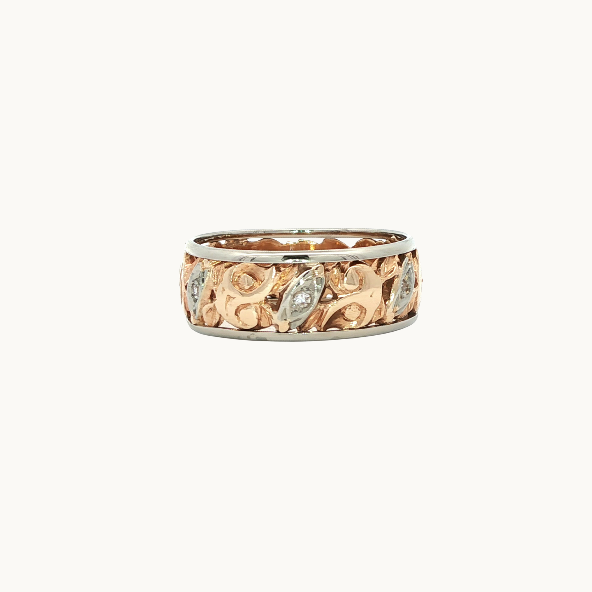 Jonc ajouré en Or Rose et Blanc 14K avec Diamants