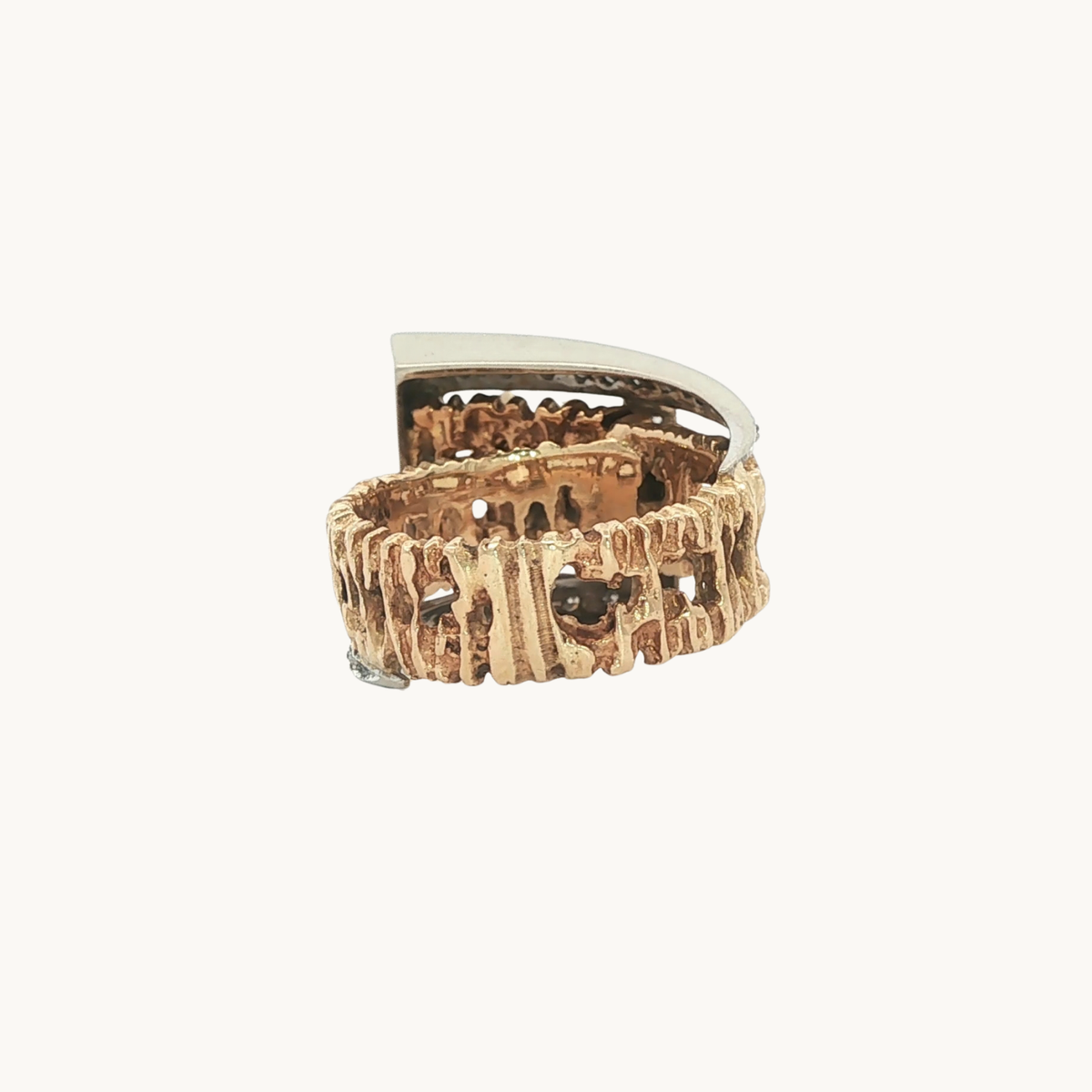 Bague Cocktail en Or Jaune et Blanc 14K avec Diamants