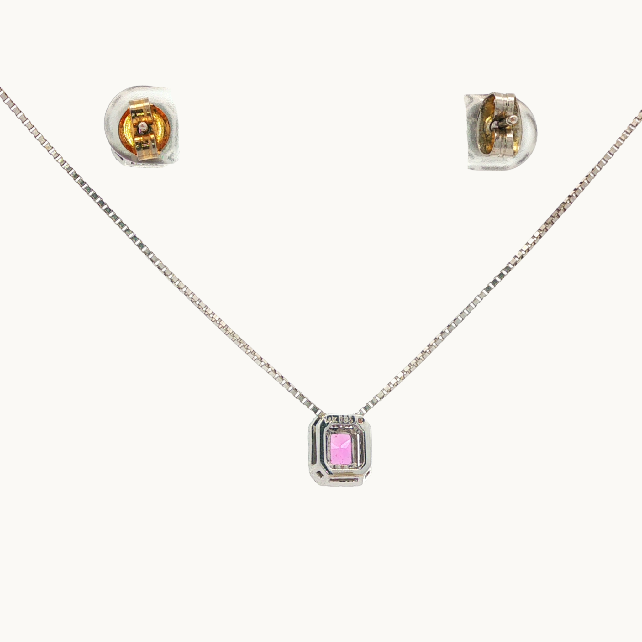 Parure de Bijoux en Or Blanc 14K avec Saphirs Rose et Diamants