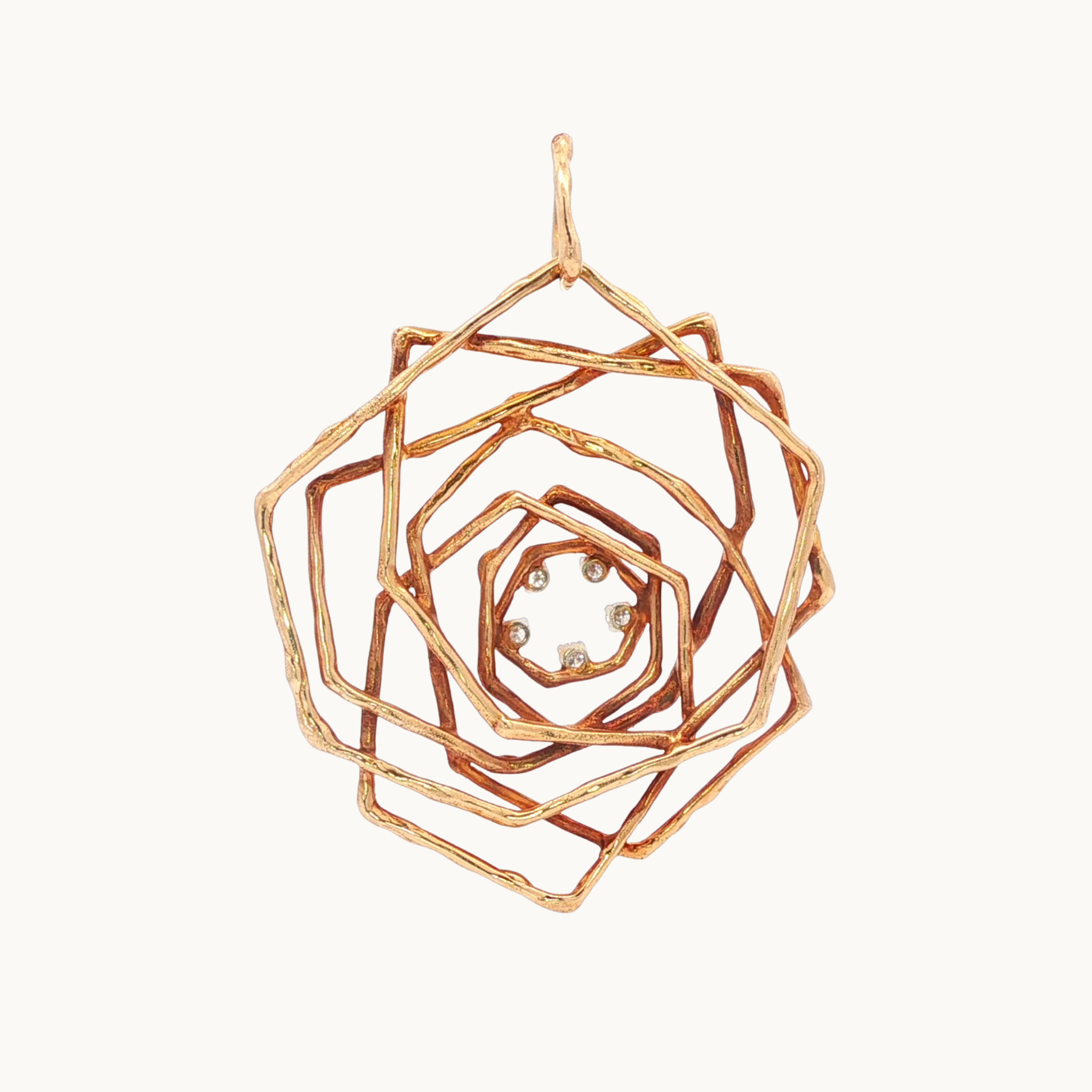 Pendentif forme de Rose en Or jaune 14K avec Diamants