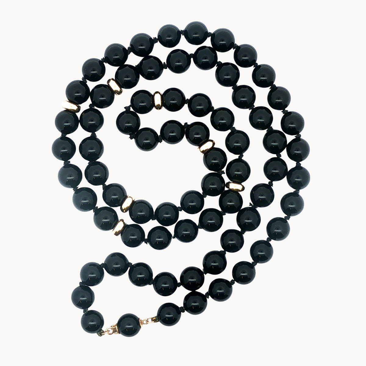 Collier en Billes d'Onyx et Or Jaune 14K