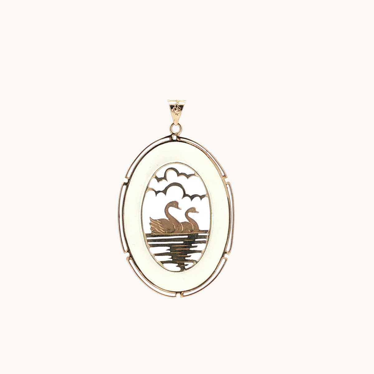Pendentif en Or Jaune 14K avec Anneau de Jadéite