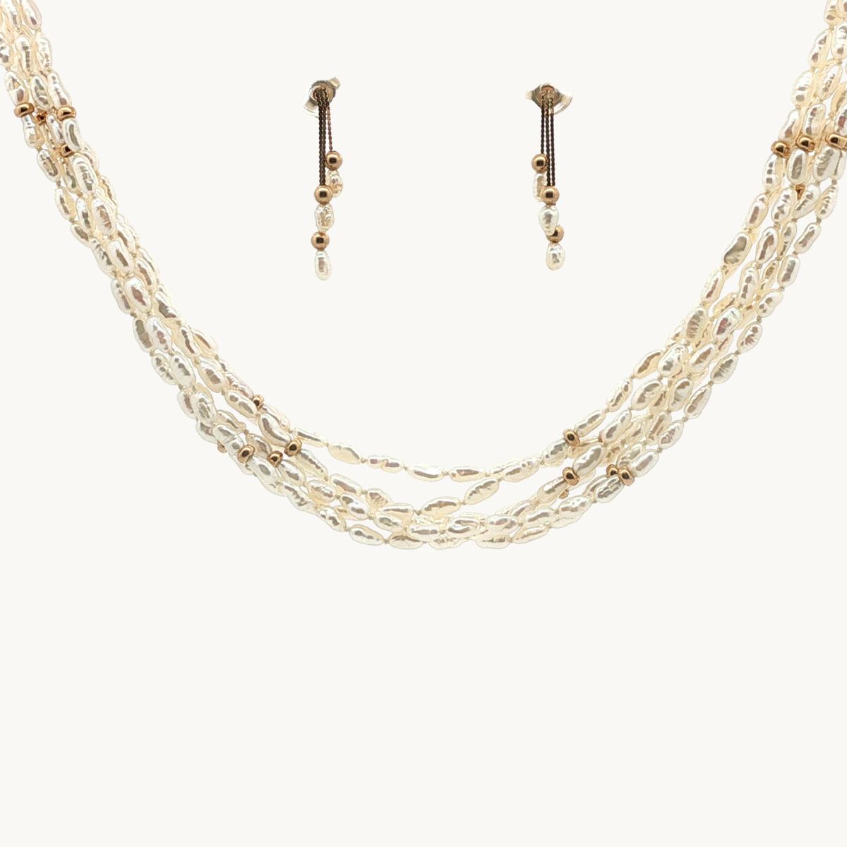 Parure de Bijoux en Or Jaune 14K avec Perles