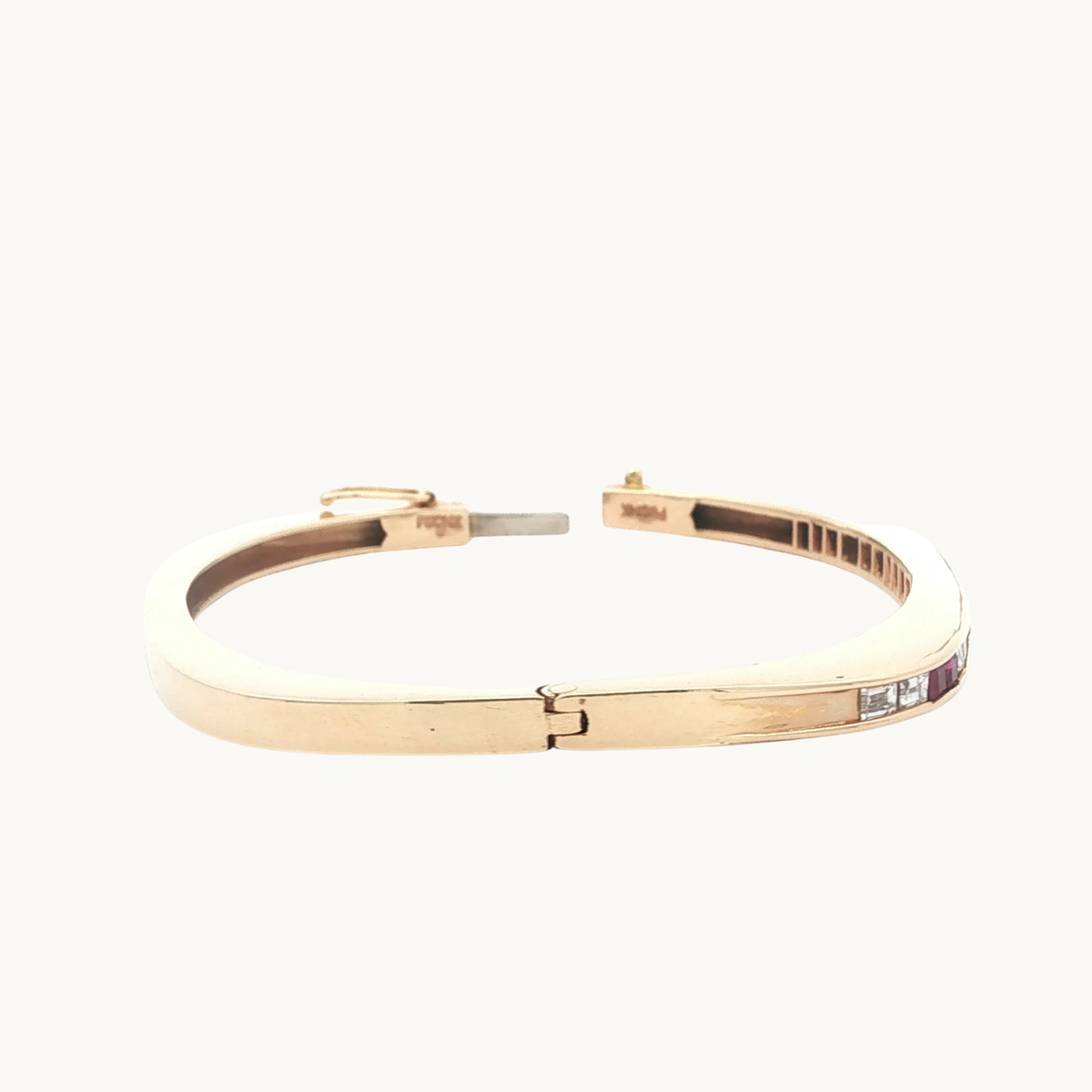 Bracelet Jonc en Or Jaune 14K avec Diamants et Rubis