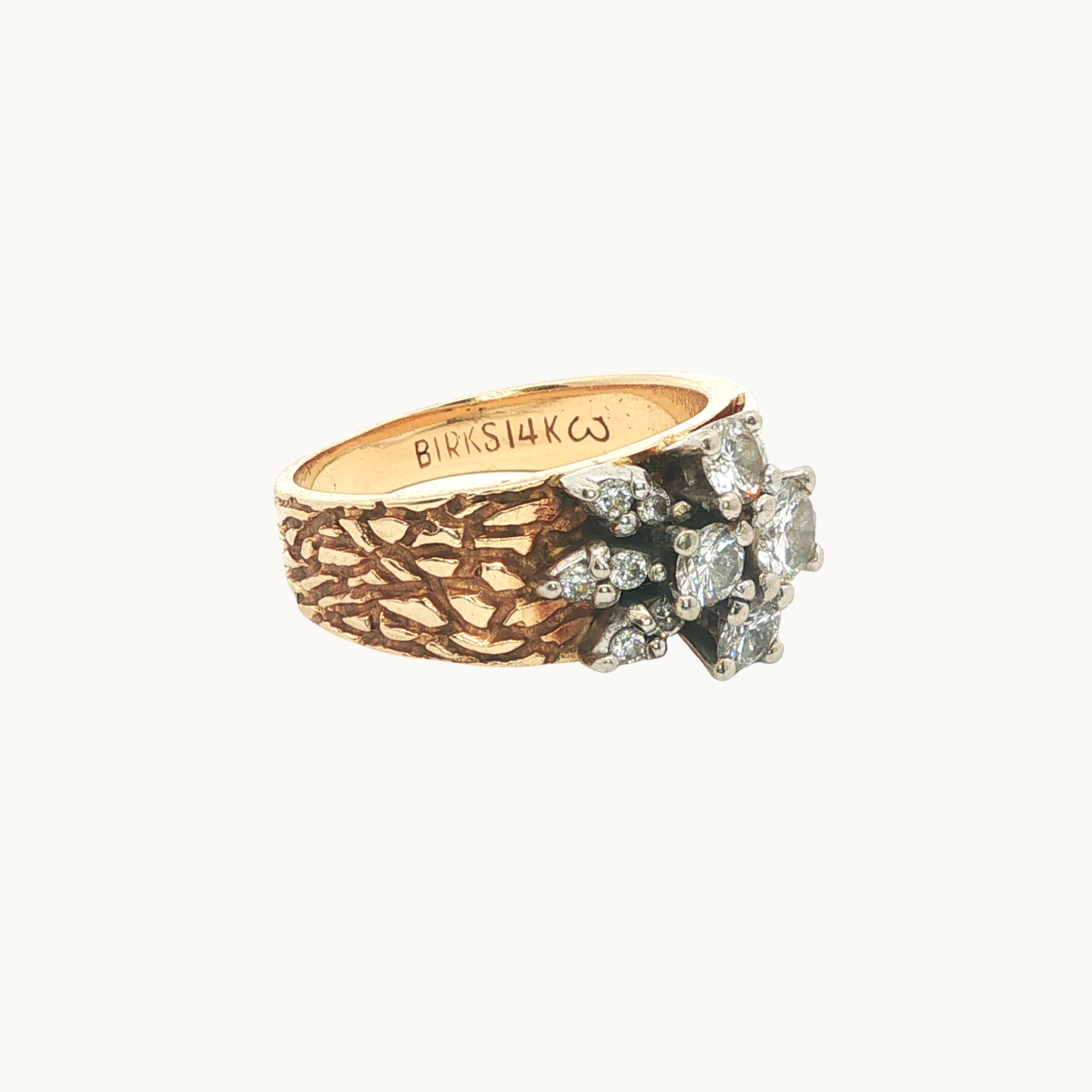 Bague Vintage "BIRKS" en Or Jaune et Blanc 14K avec Diamants