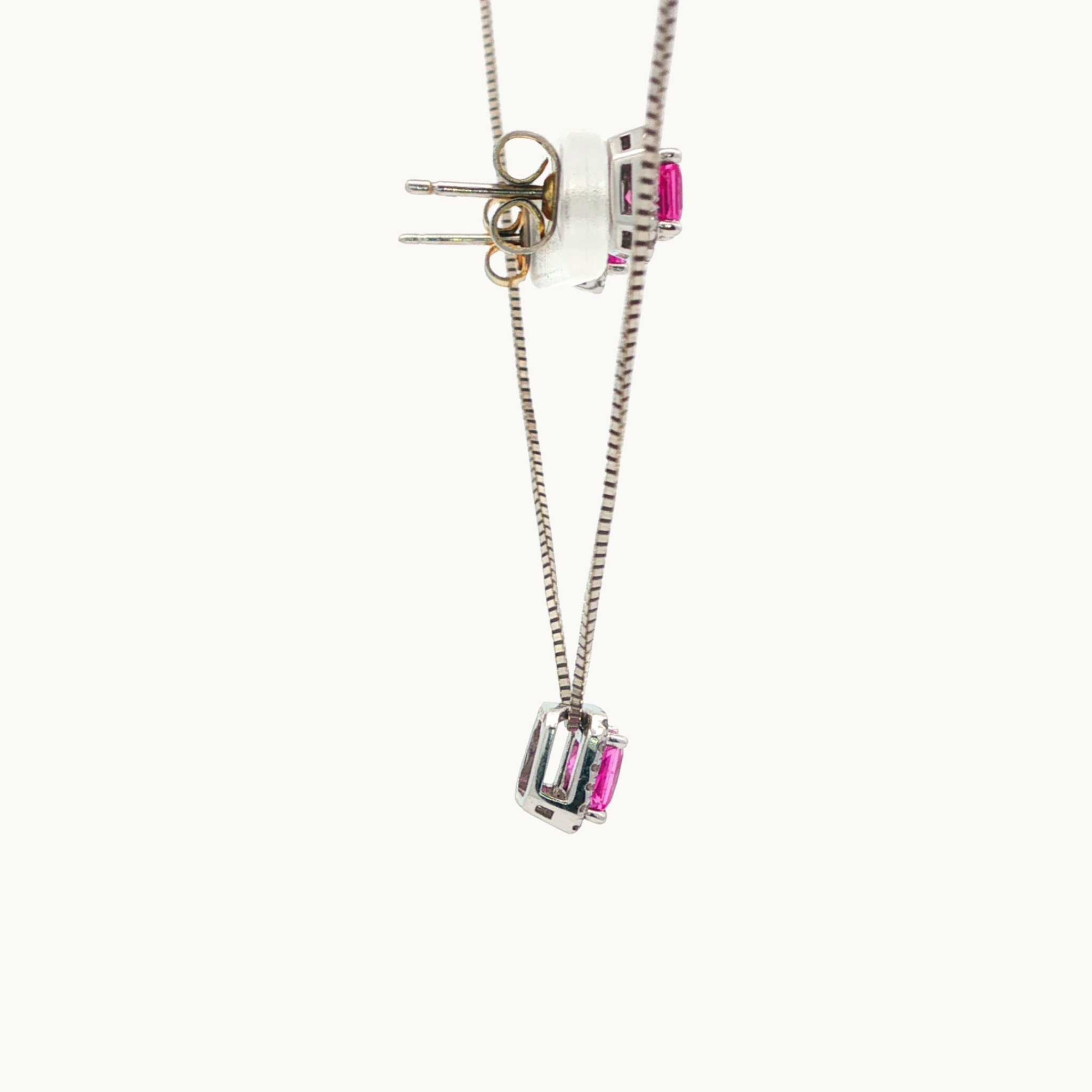 Parure de Bijoux en Or Blanc 14K avec Saphirs Rose et Diamants