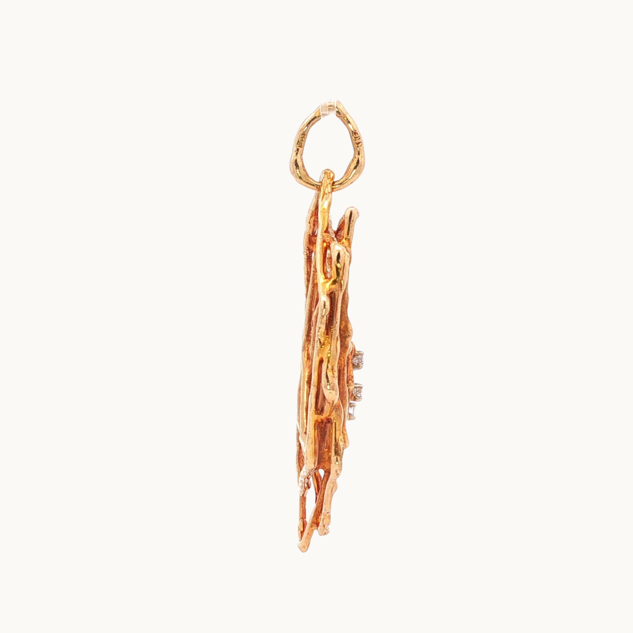 Pendentif forme de Rose en Or jaune 14K avec Diamants
