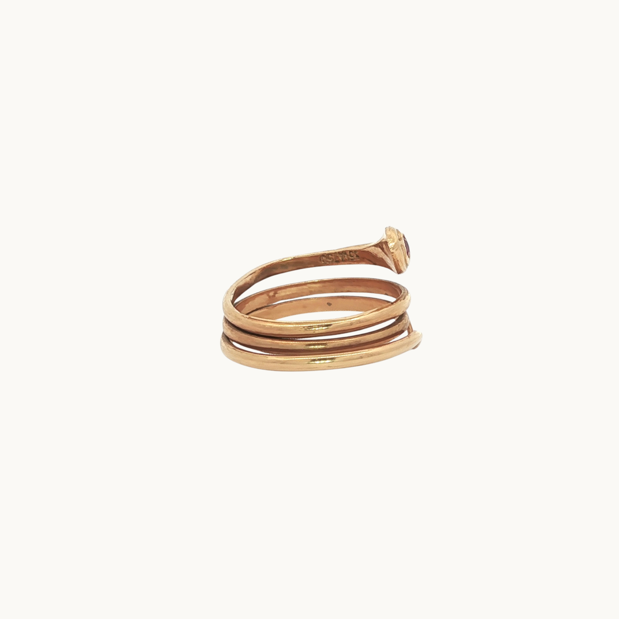 18K Yellow Gold Snake Ring with Synthetic Ruby