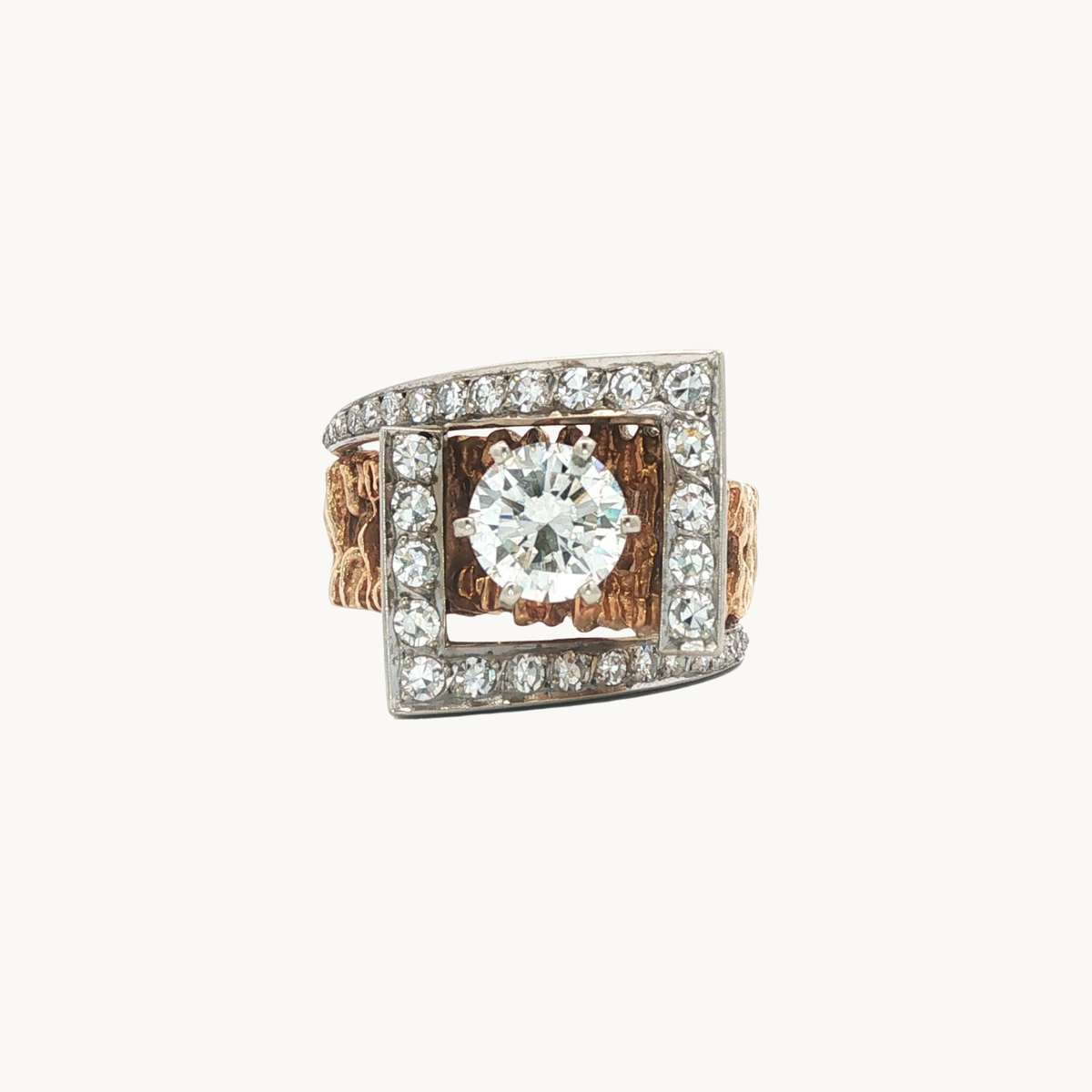 Bague Cocktail en Or Jaune et Blanc 14K avec Diamants