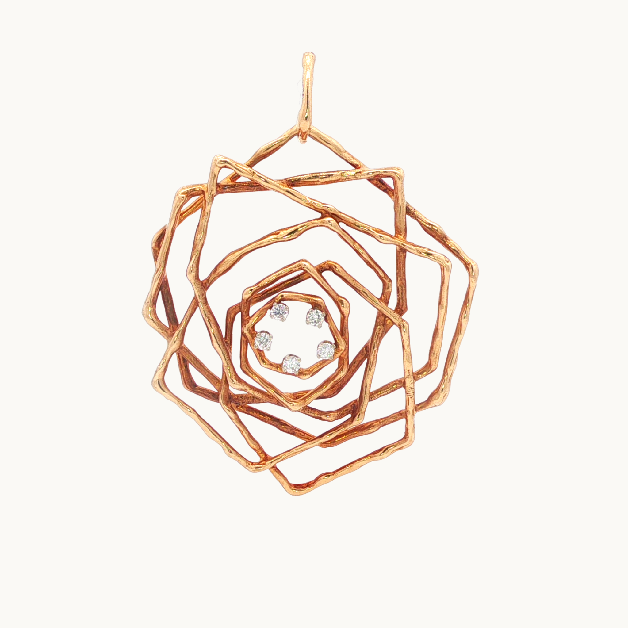 Pendentif forme de Rose en Or jaune 14K avec Diamants