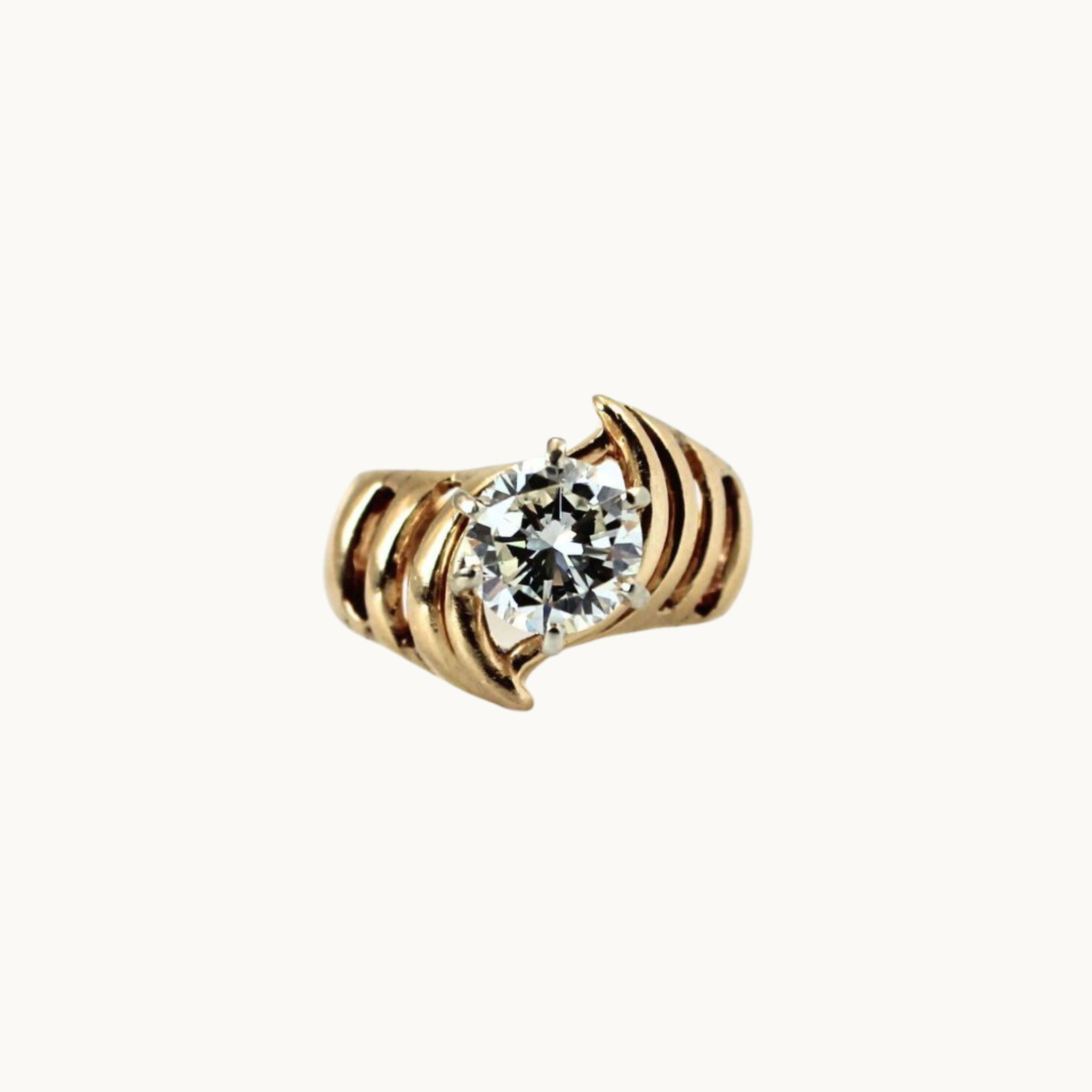 14K Yellow Gold Solitaire Ring with Diamonds