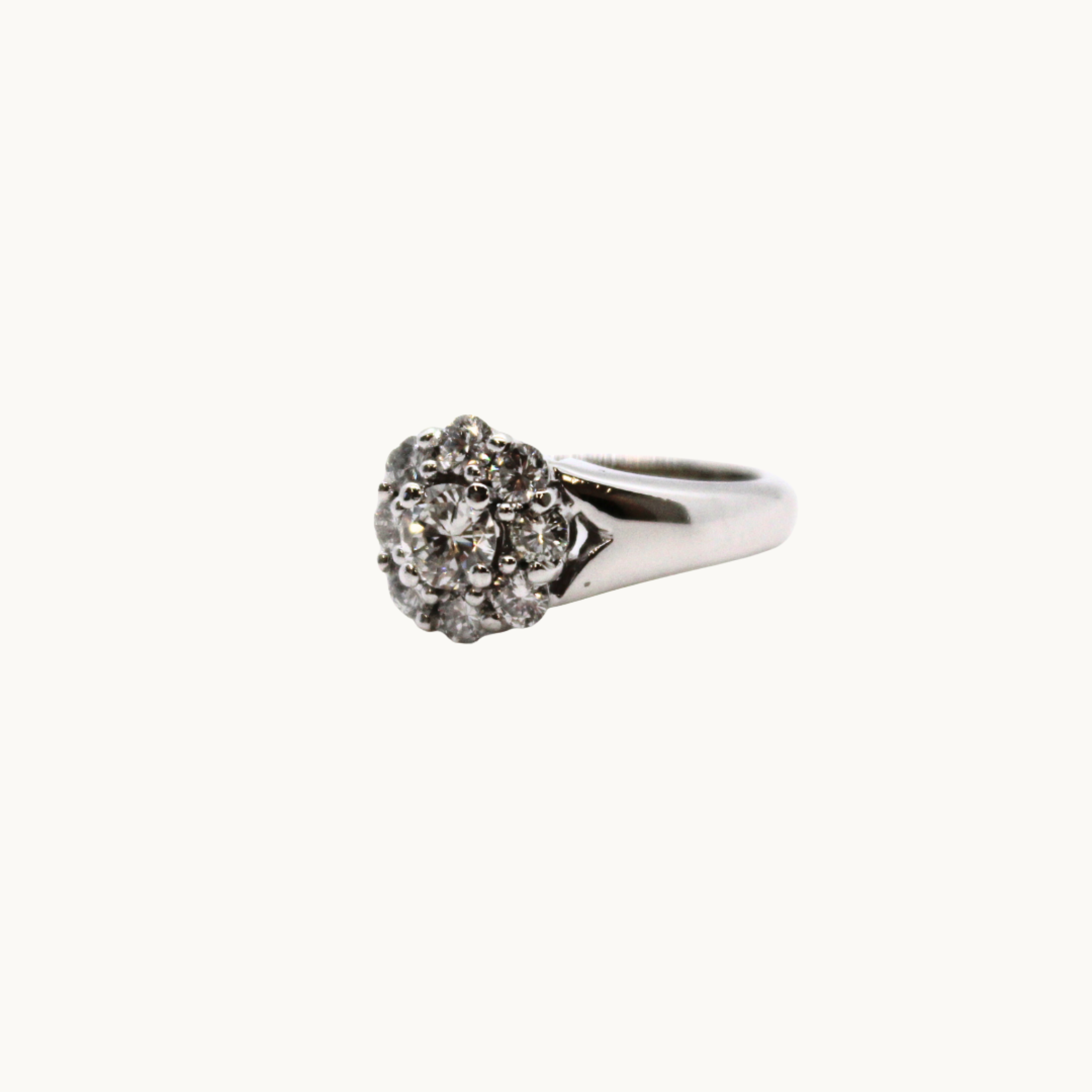 10K White Gold Floral Ring with Diamonds
