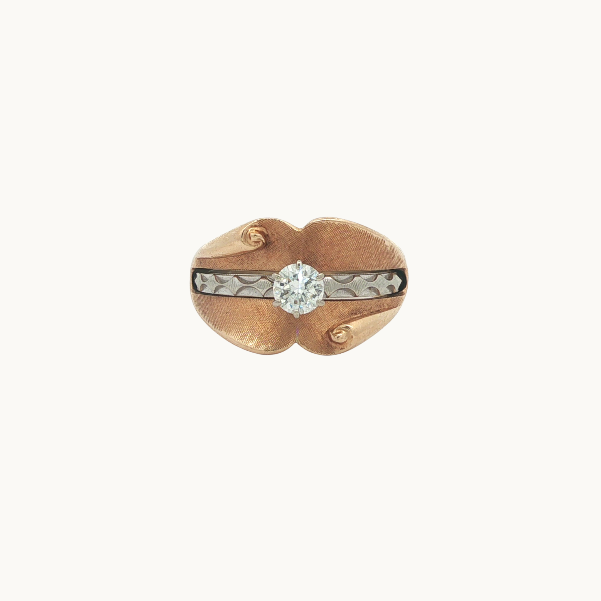 Bague Double Emboitable avec Alliance en Or jaune 14K et Solitaire en Or Blanc 18K avec Diamants
