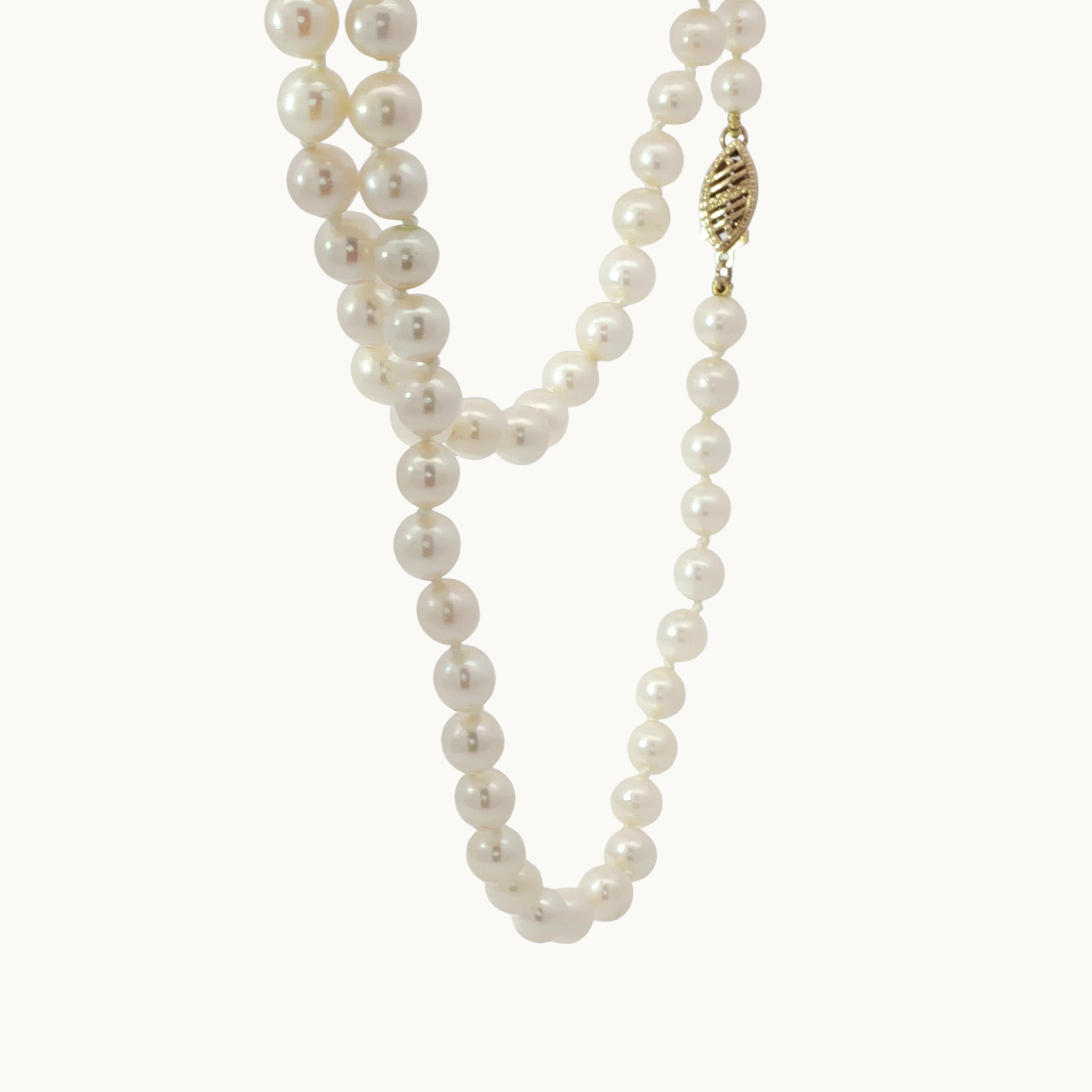 Akoya pearl long necklace with 14K yellow gold clasp