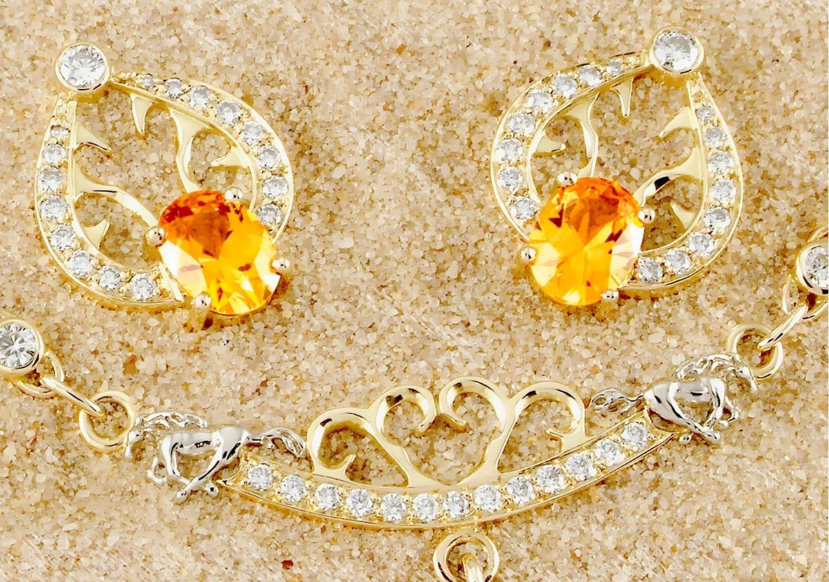 18K Yellow and White Gold Jewelry Set with Spessartite Garnet