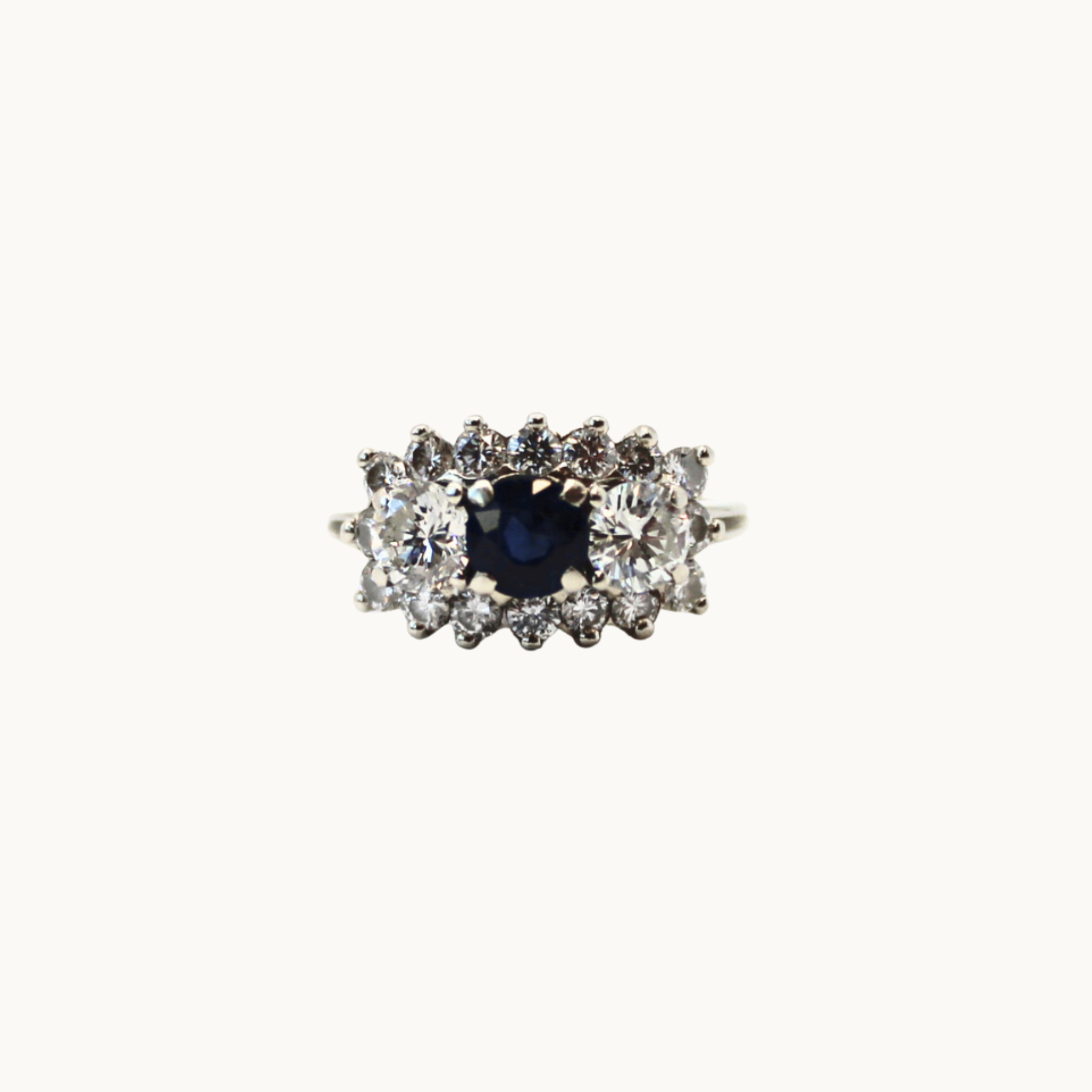 14K White Gold Ring with Diamonds and Sapphire