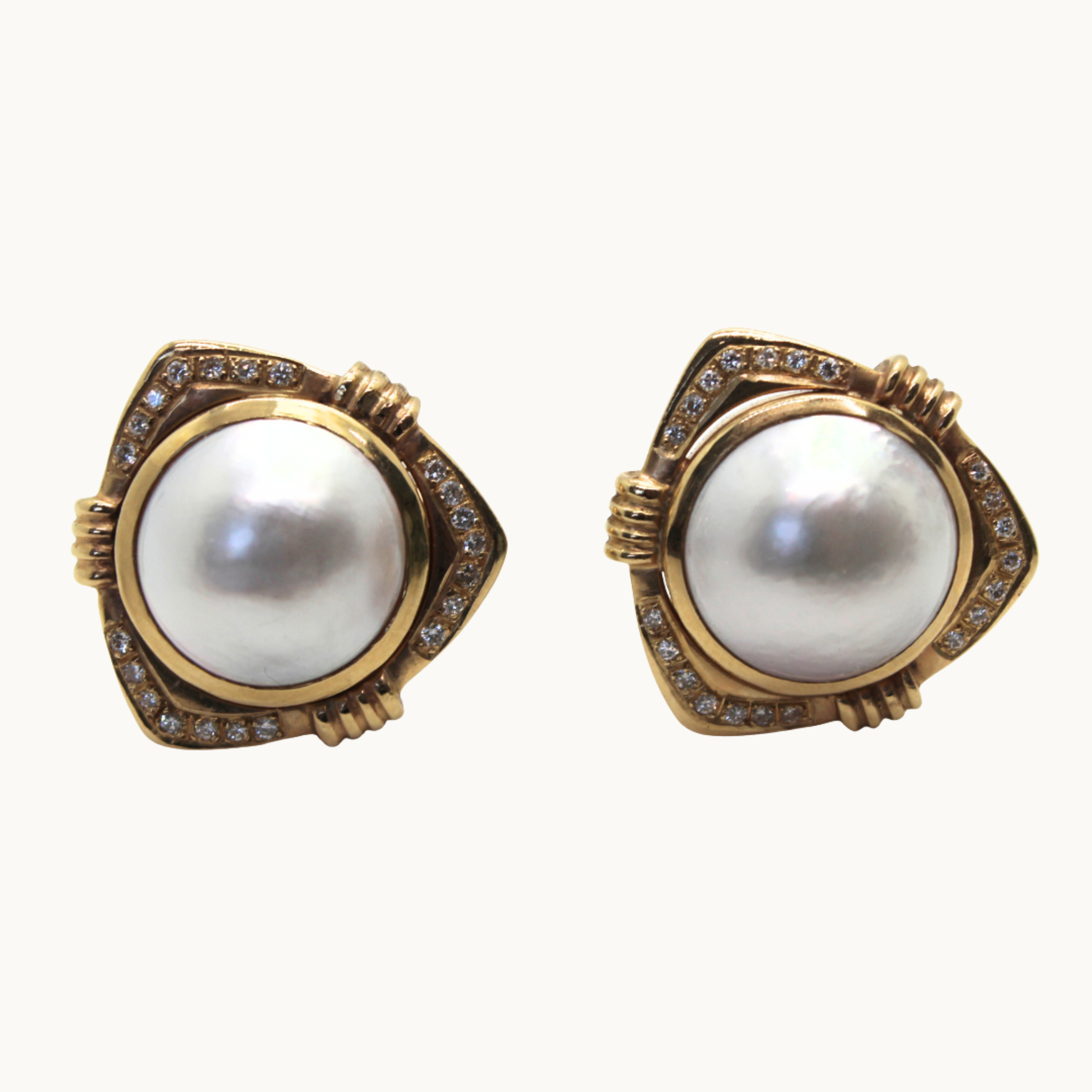 Boucles d'oreilles en Or jaune 14K avec Perles et Diamants