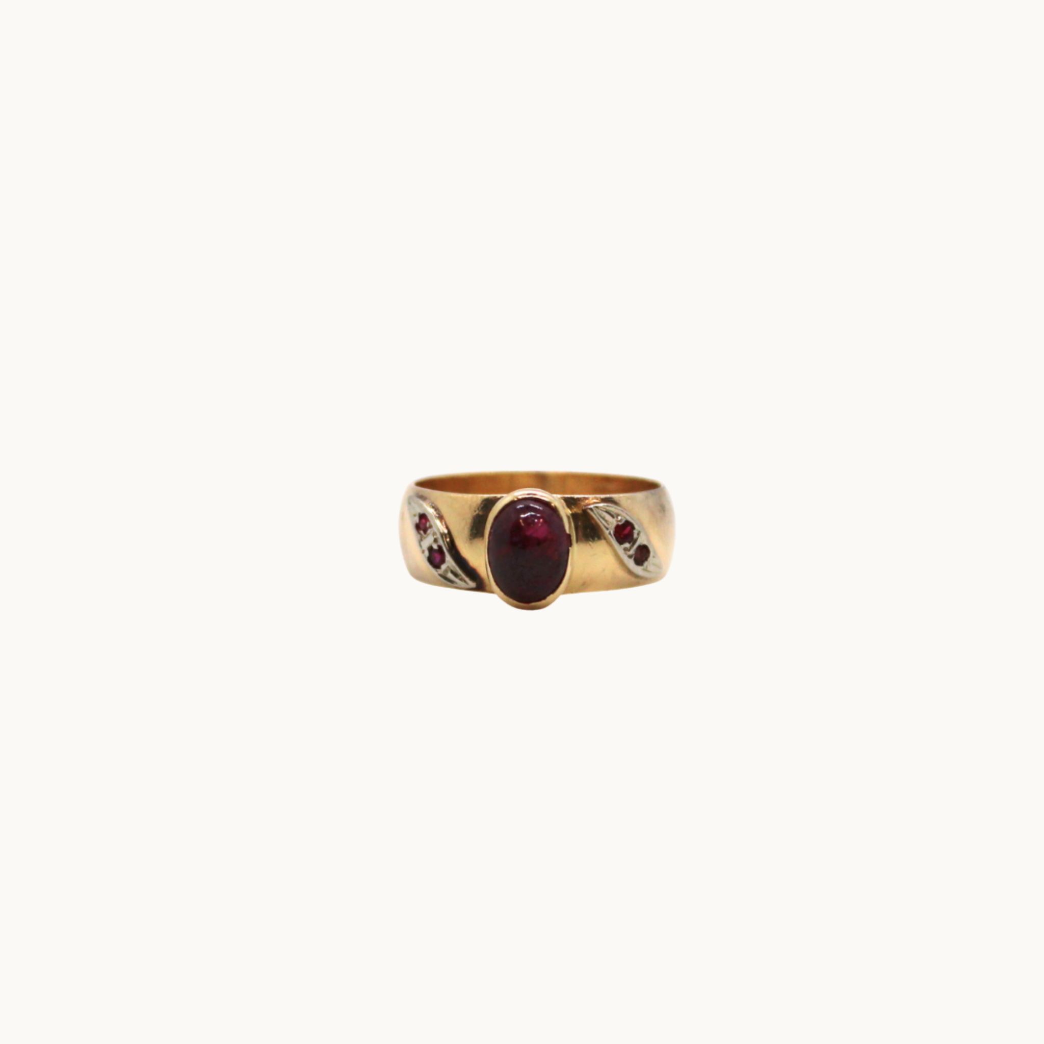 14K Yellow Gold Band Ring with Natural and Synthetic Ruby