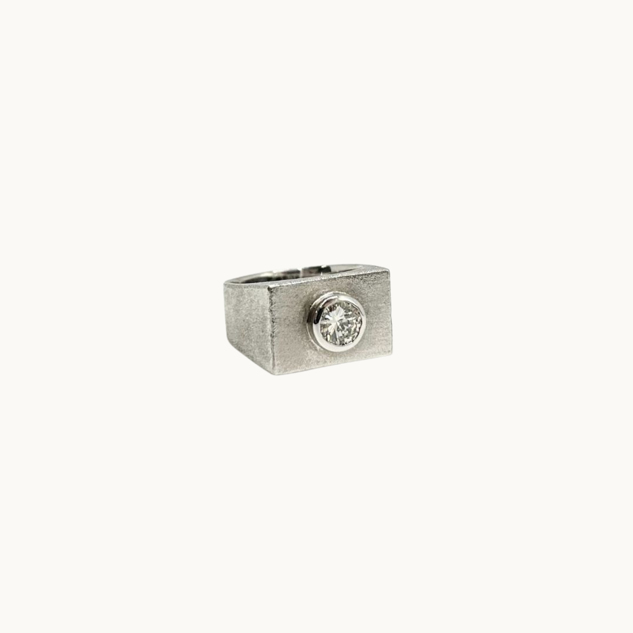 14K White Gold Signet Ring with Diamonds