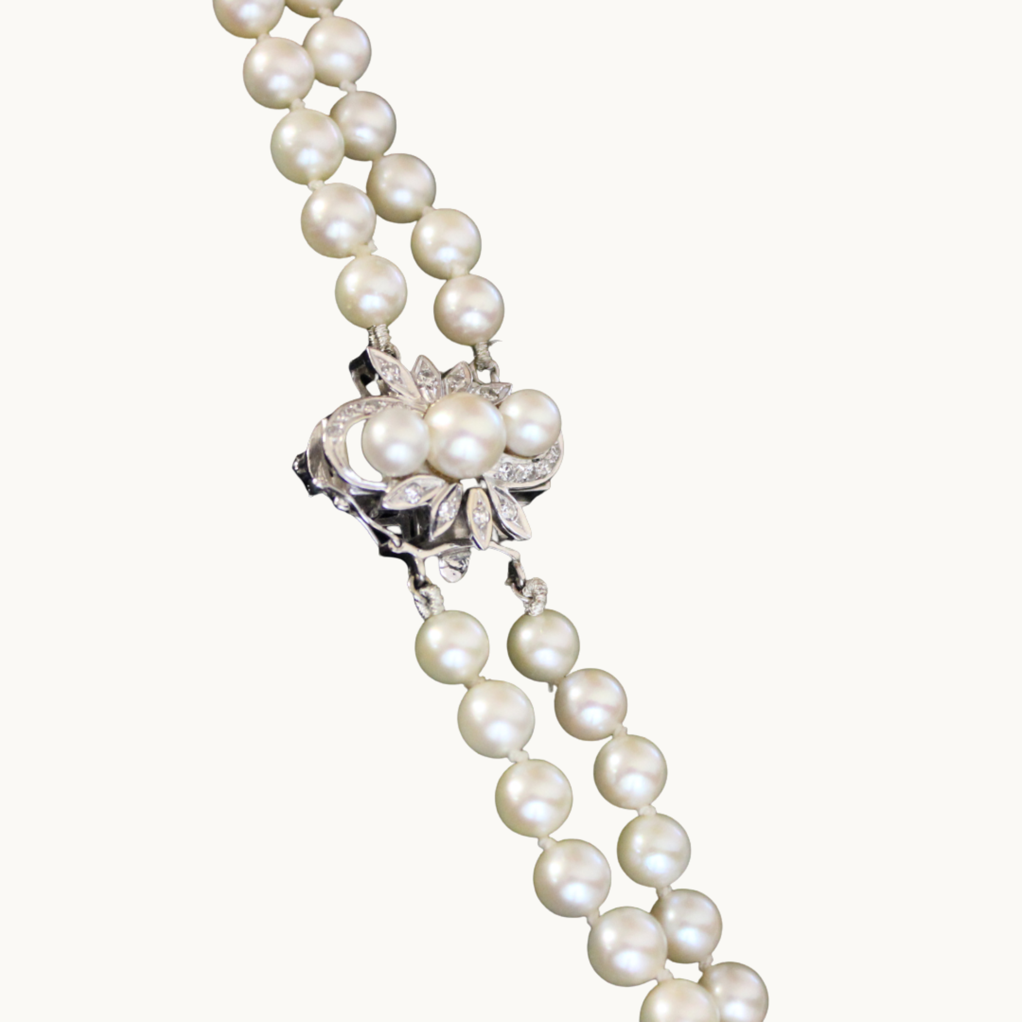 Cultured Pearl Necklace with 14K White Gold Clasp and Diamonds