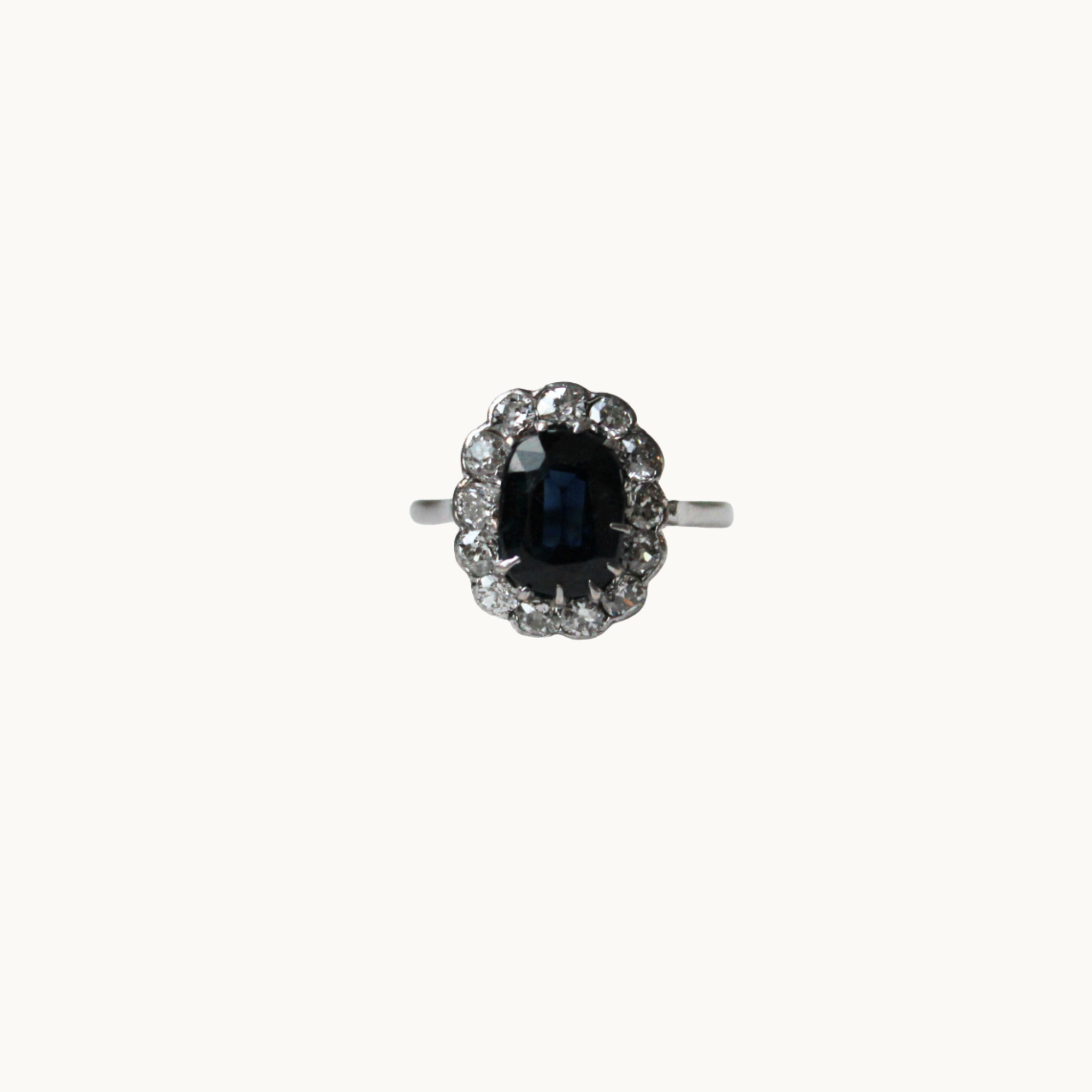 14K and 10K White Gold Halo Ring with Sapphire and Diamonds